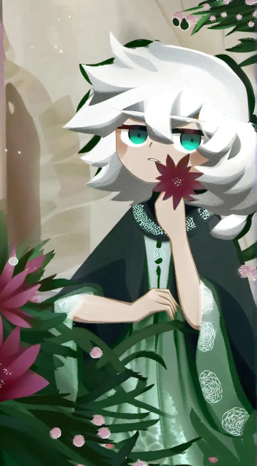ai character: White Lily Cookie background