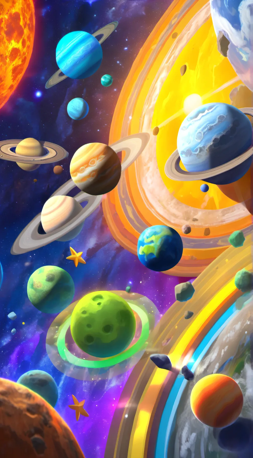 ai character: solar balls background
