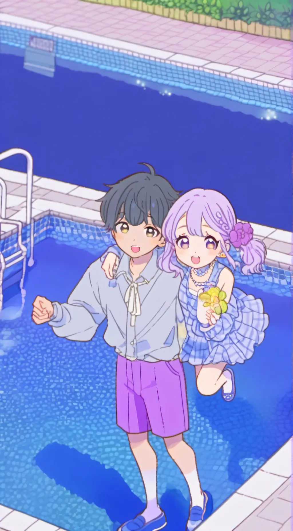 ai character: hh at the pool! background
