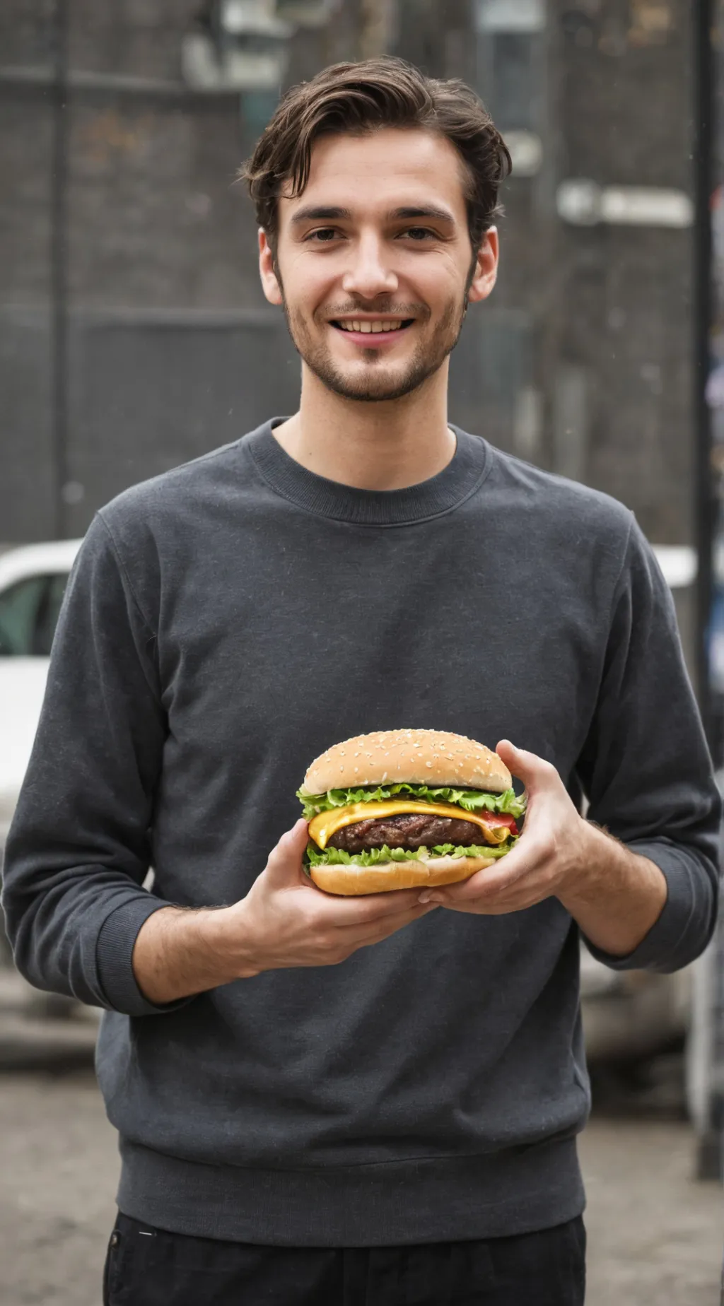 ai character: guy with hamburger background