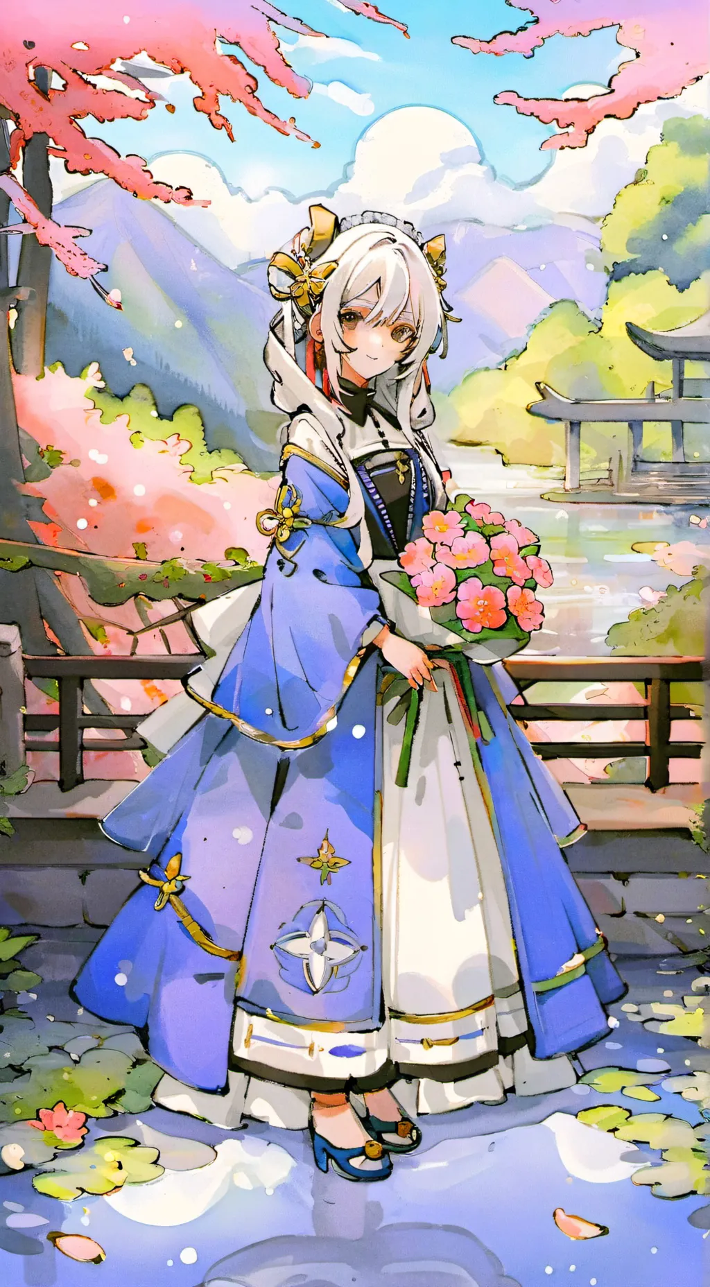 ai character: Menina de flores background