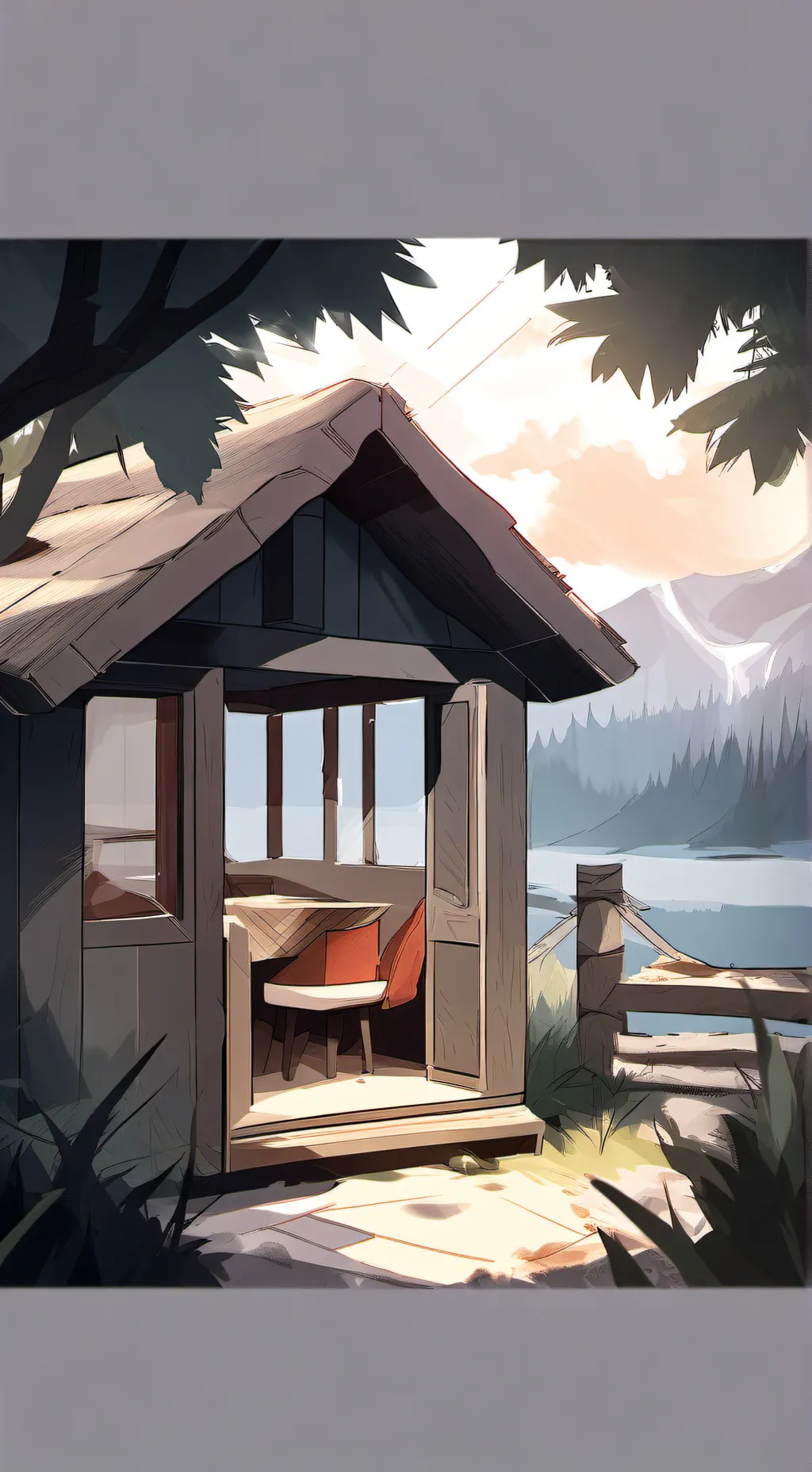ai character: cabin with my ocs! background