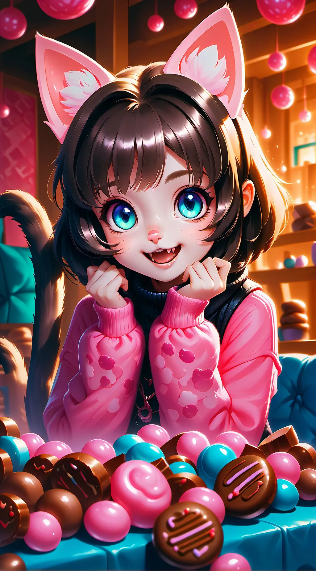 ai character: Candy Cat Furry background