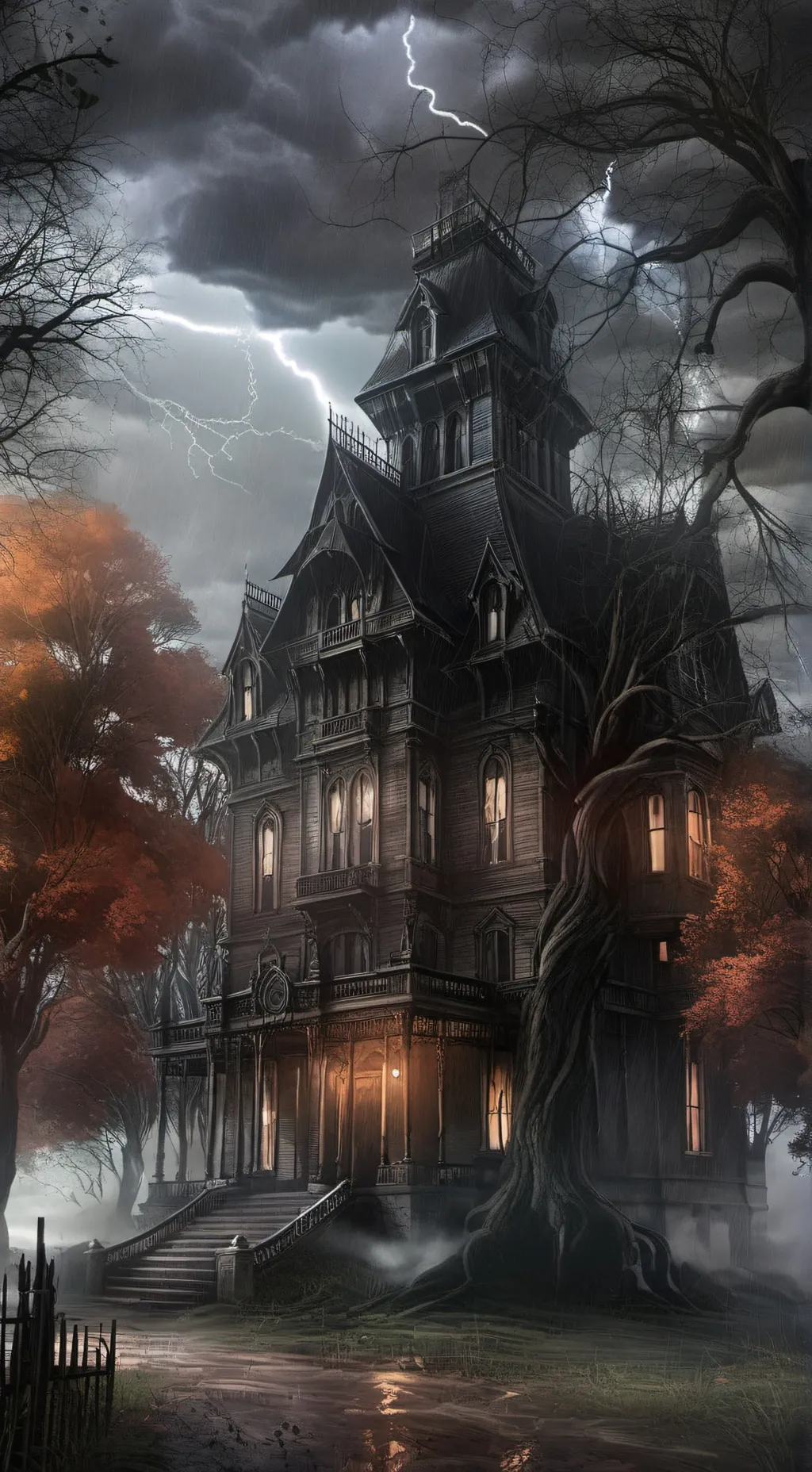 ai character: SC Haunted house background