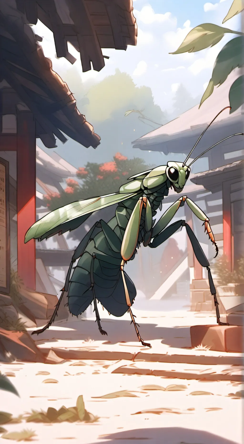 ai character: Kiwi the mantis background
