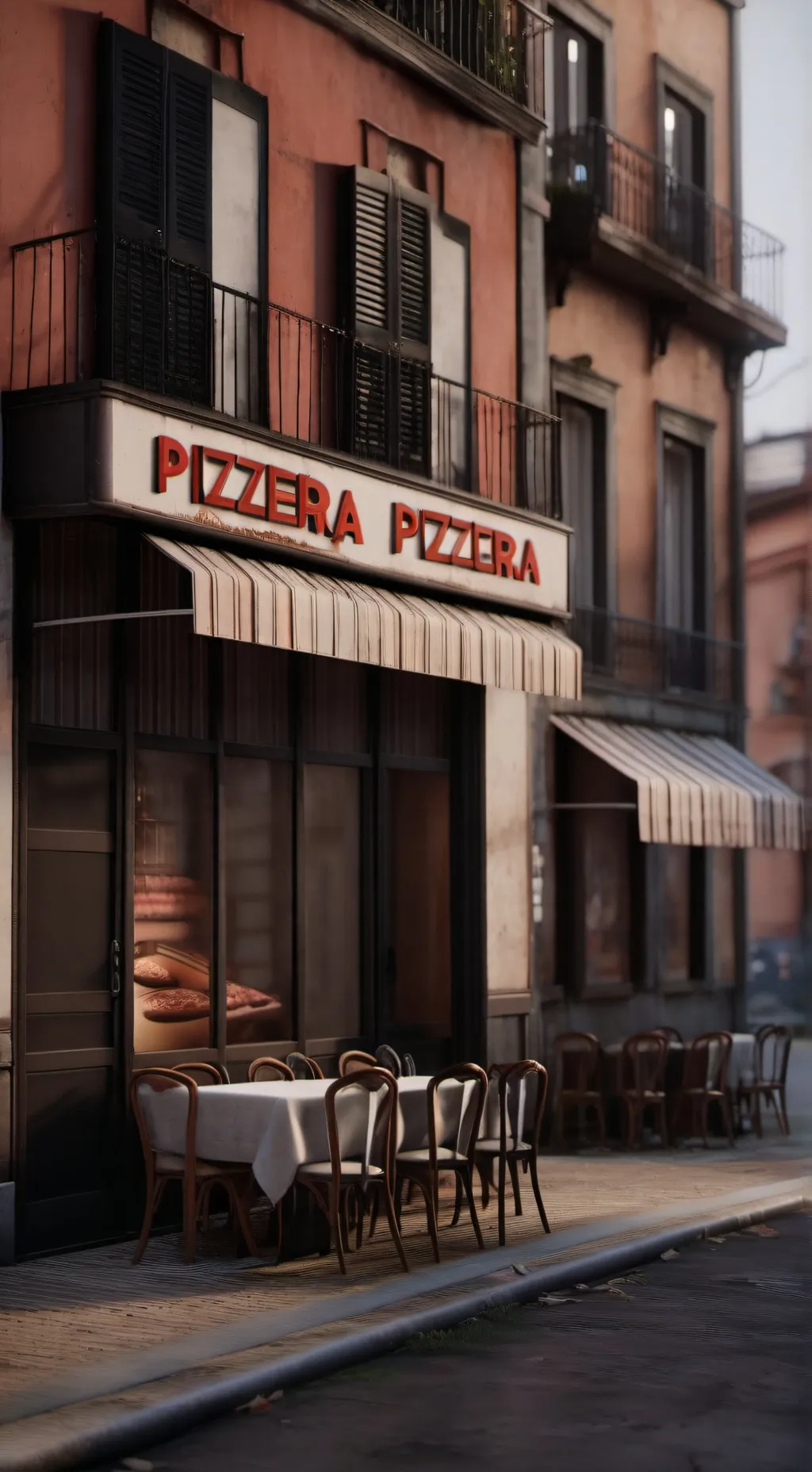 ai character: dessert pizzeria background