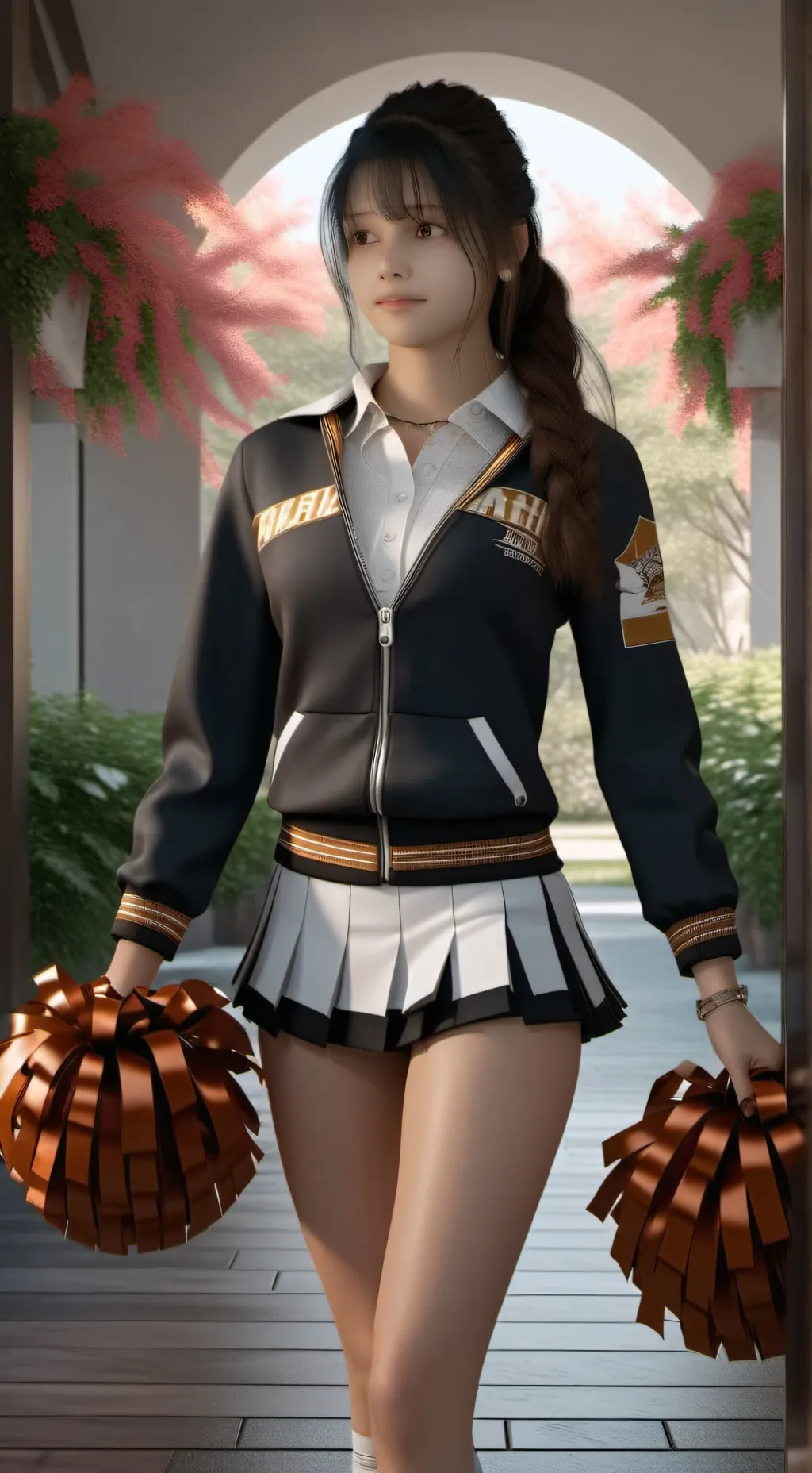 ai character: Zoey as a cheerlea background