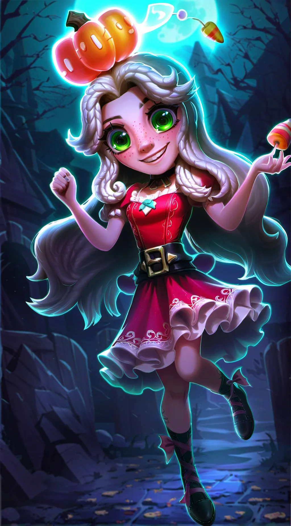 ai character: Julie joyful  background