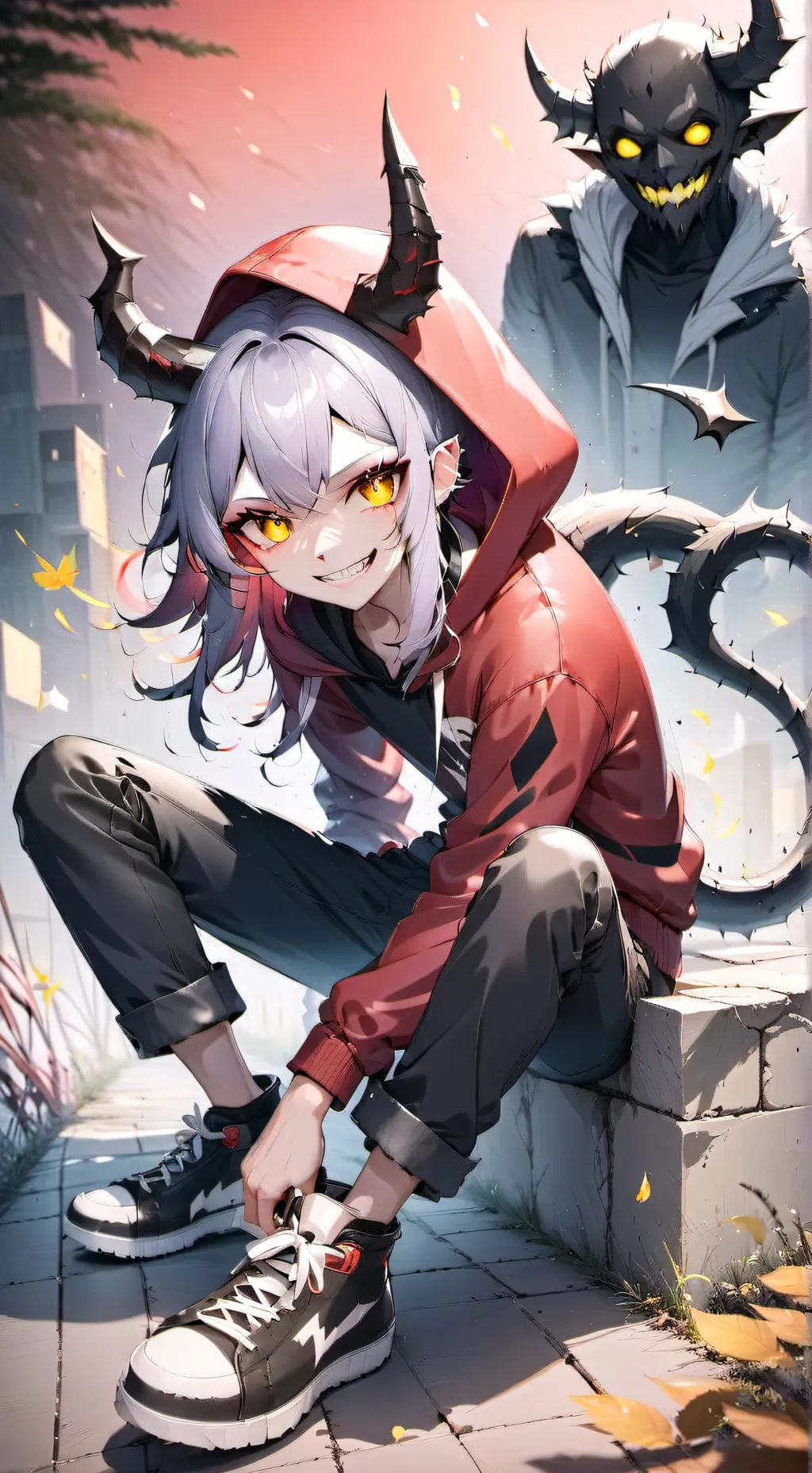 ai character: Human dark red background