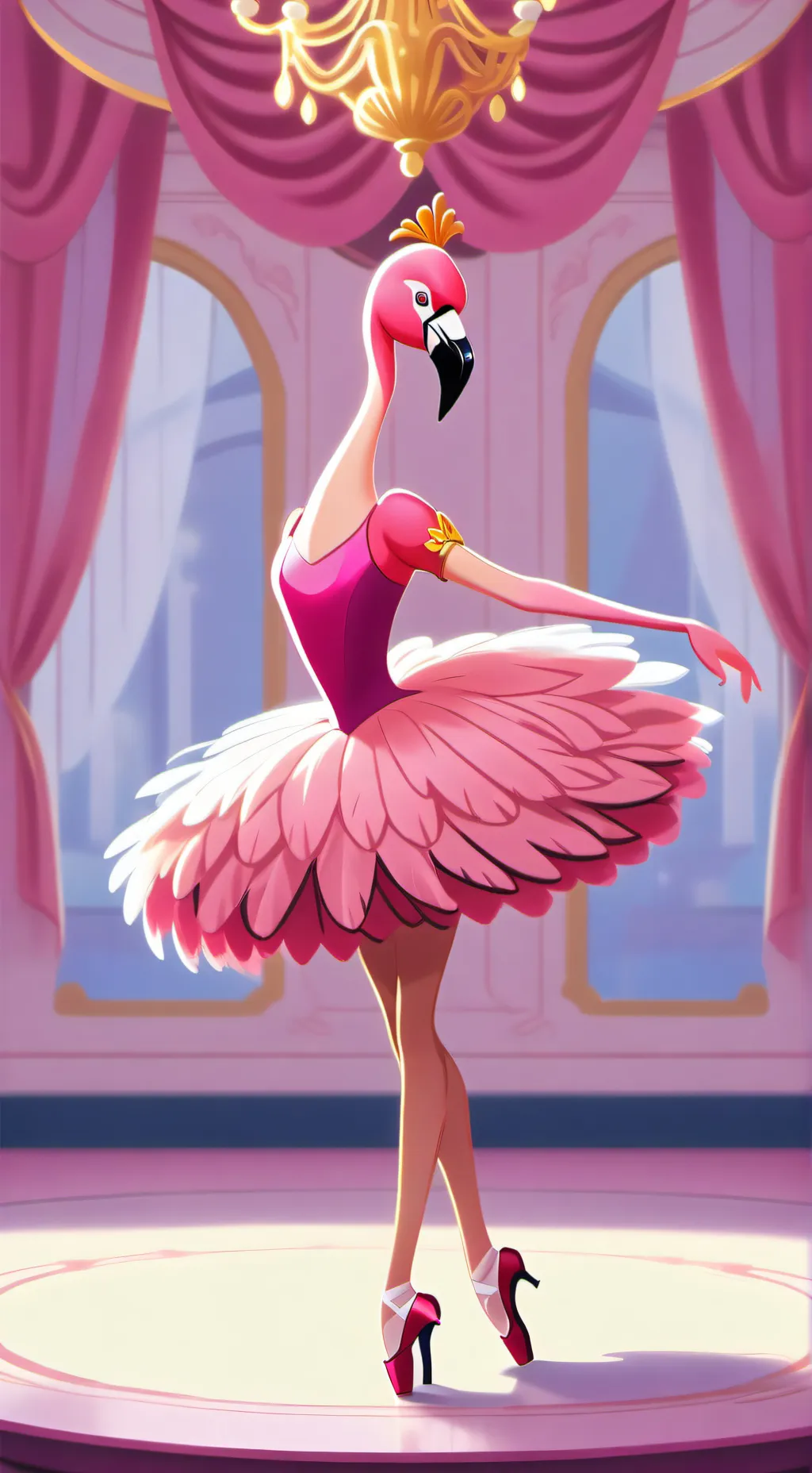 ai character: ballerina flaminga background
