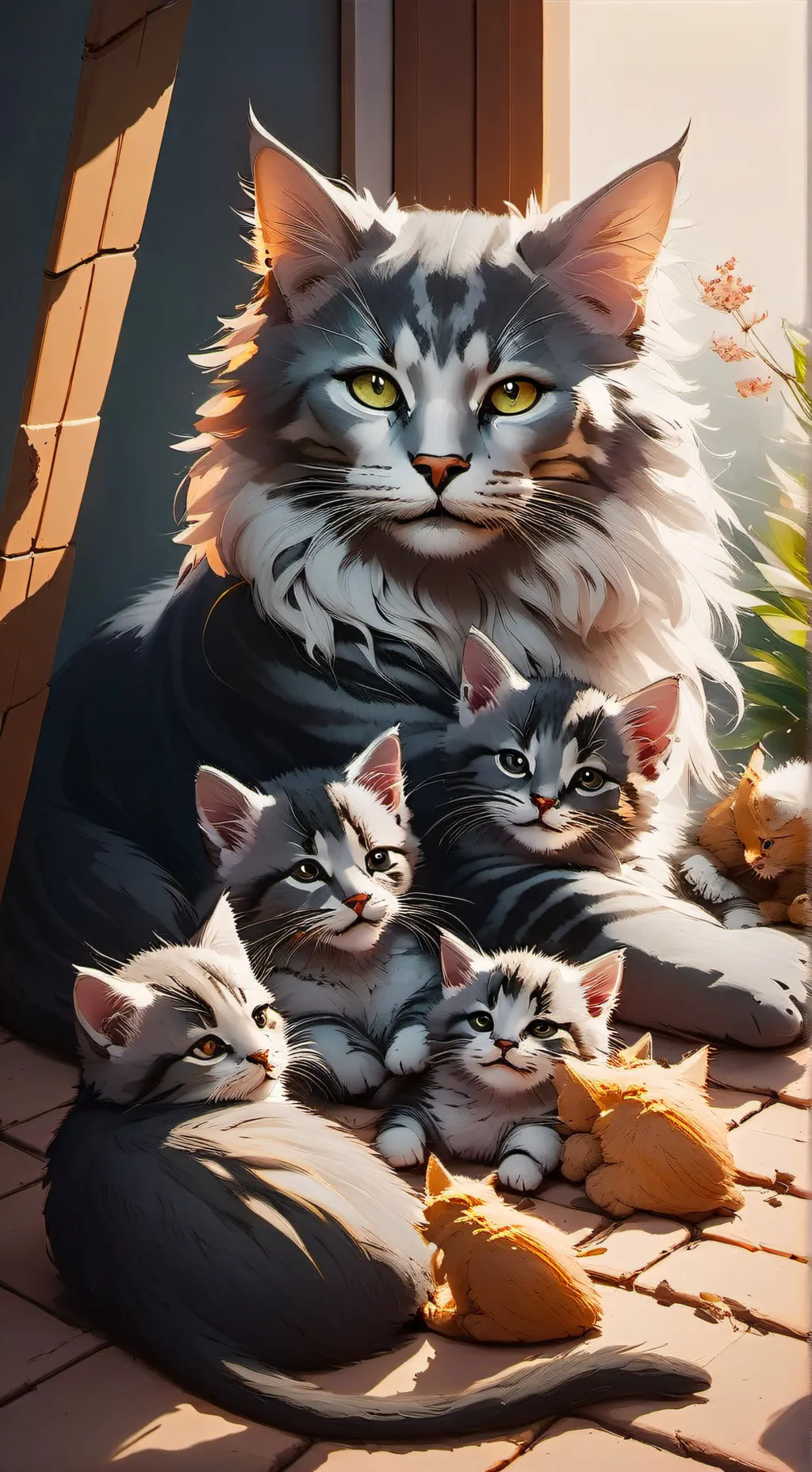 ai character: cat & 5 kittens background
