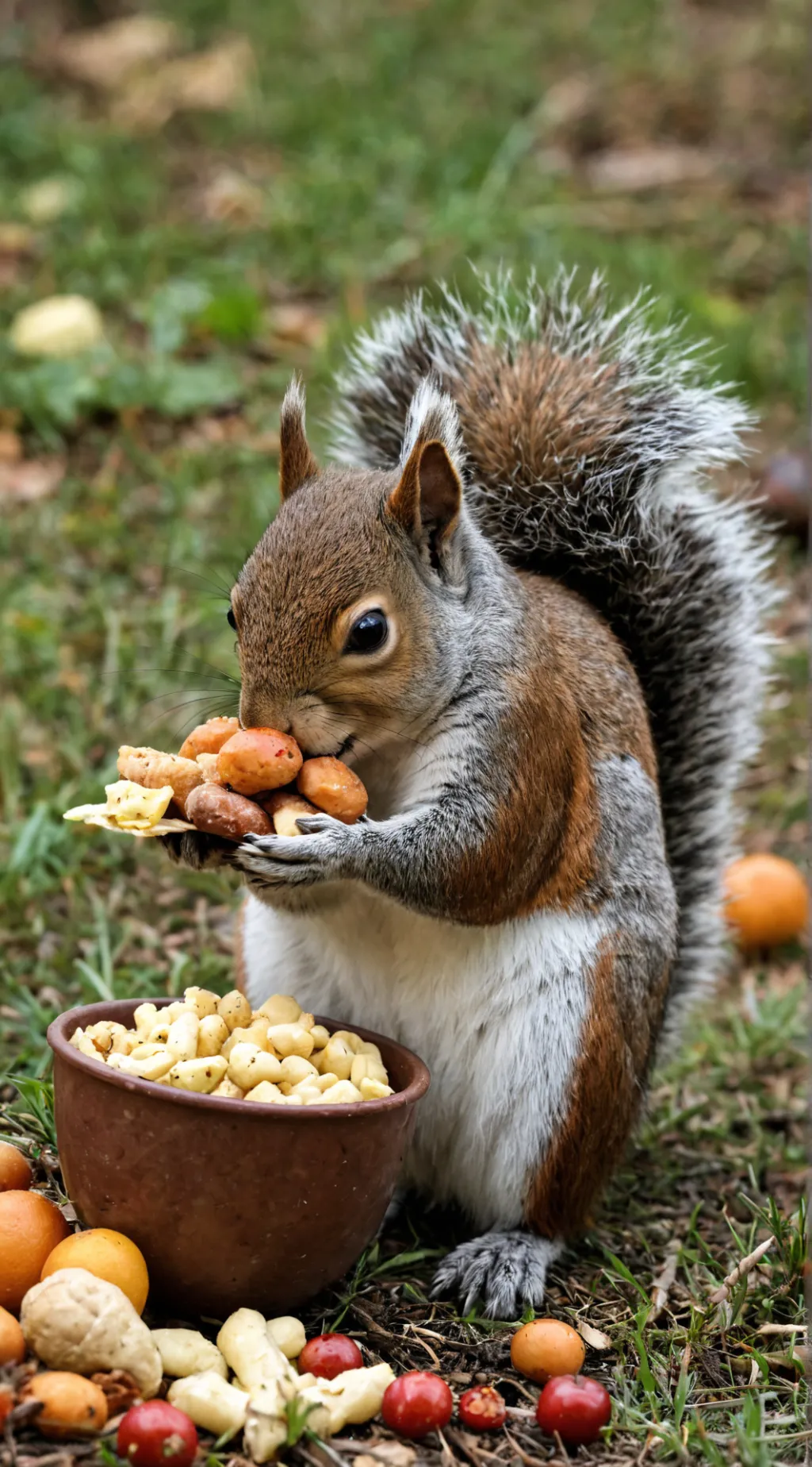 ai character: hungry squirrel  background