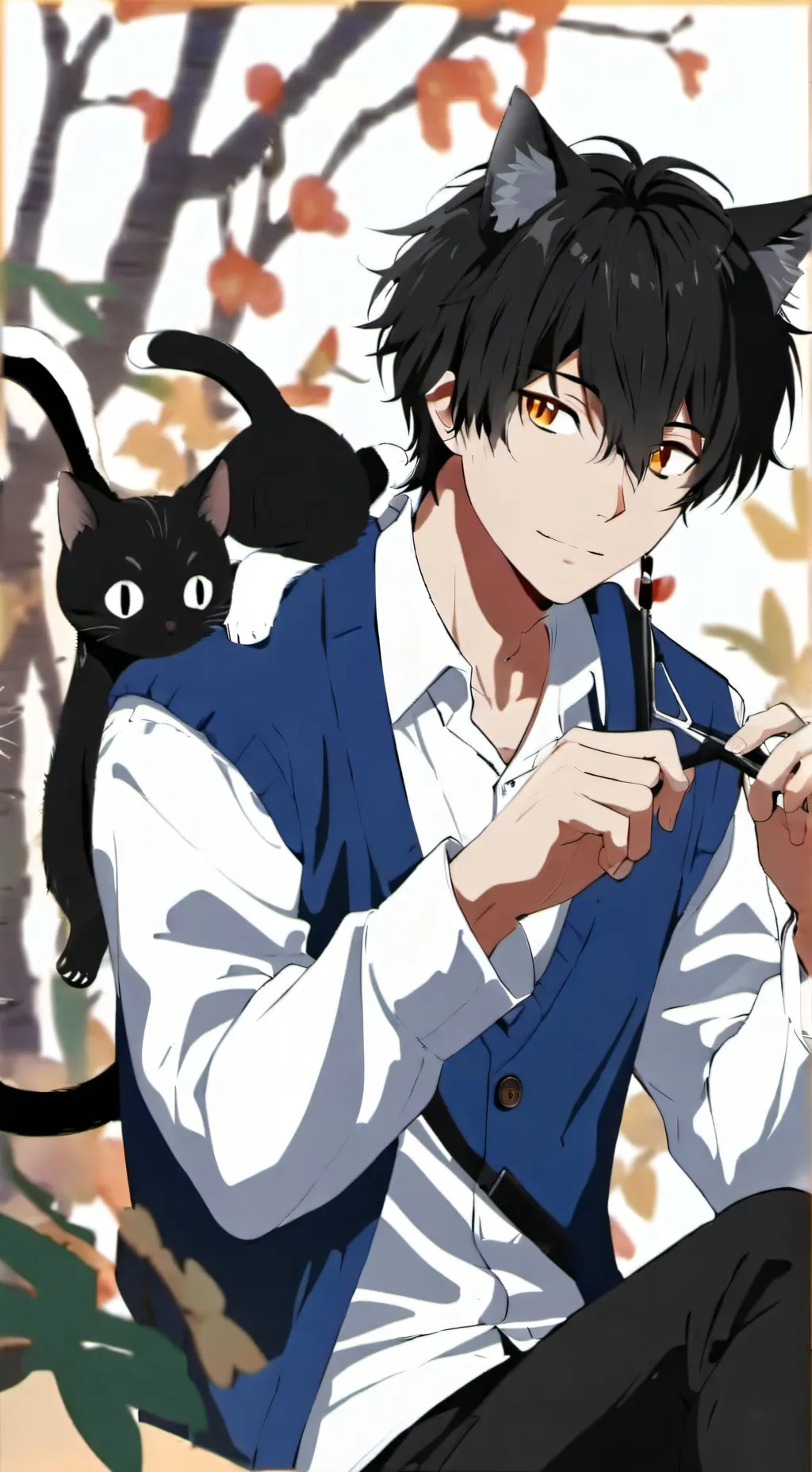 ai character: shoel, gato negro  background