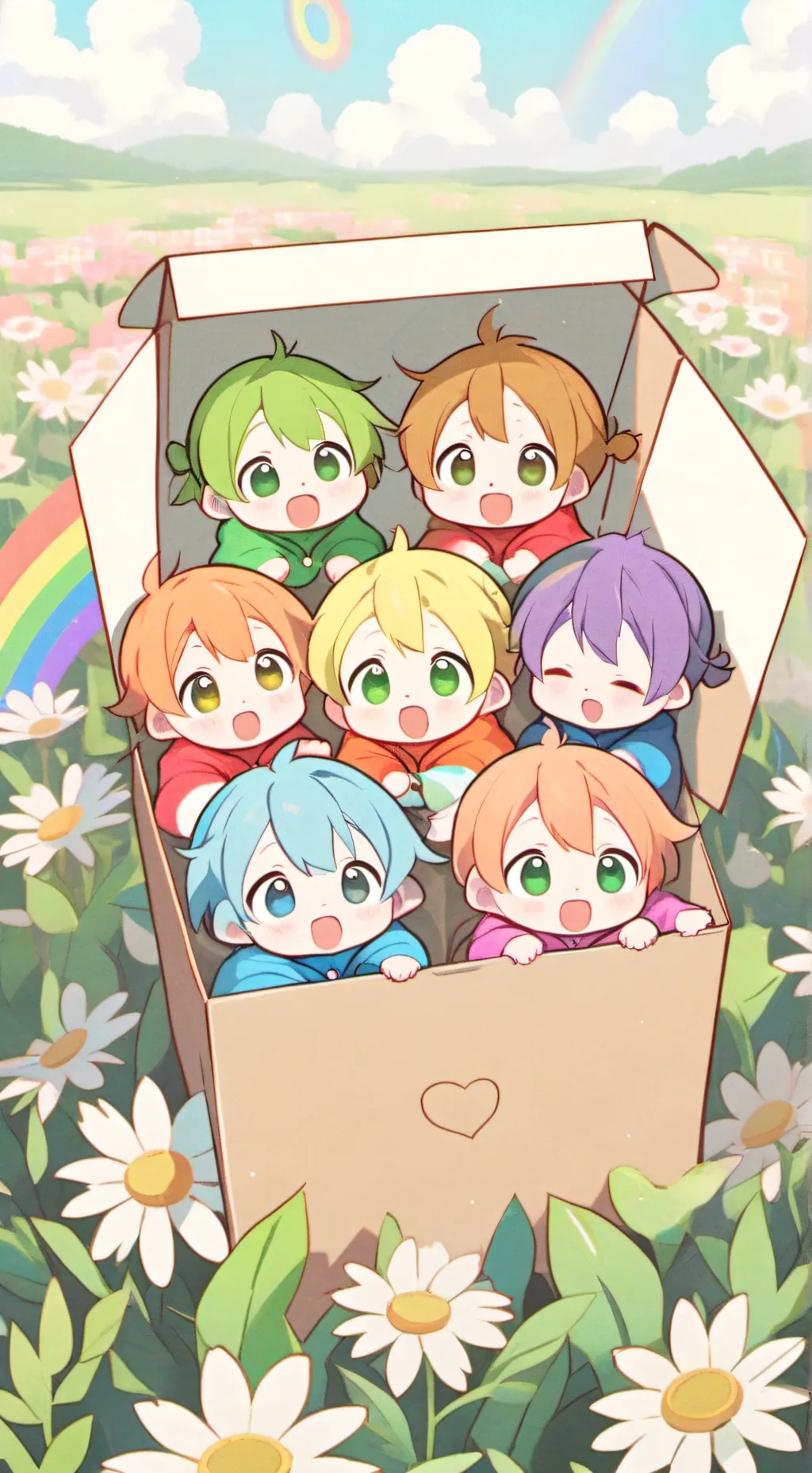 ai character: Rainbow babies🌈 background