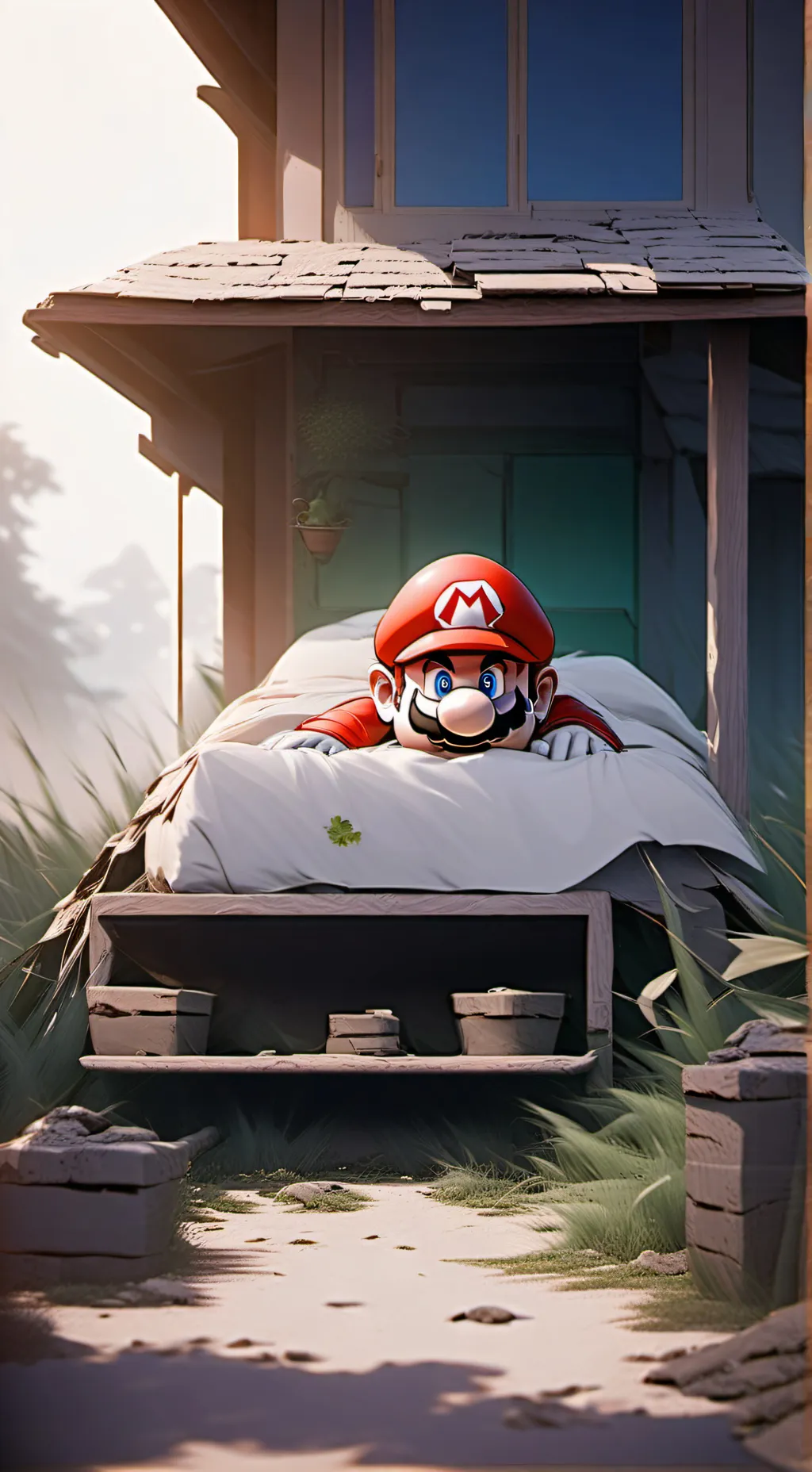 ai character: Mario in 2nd earth background