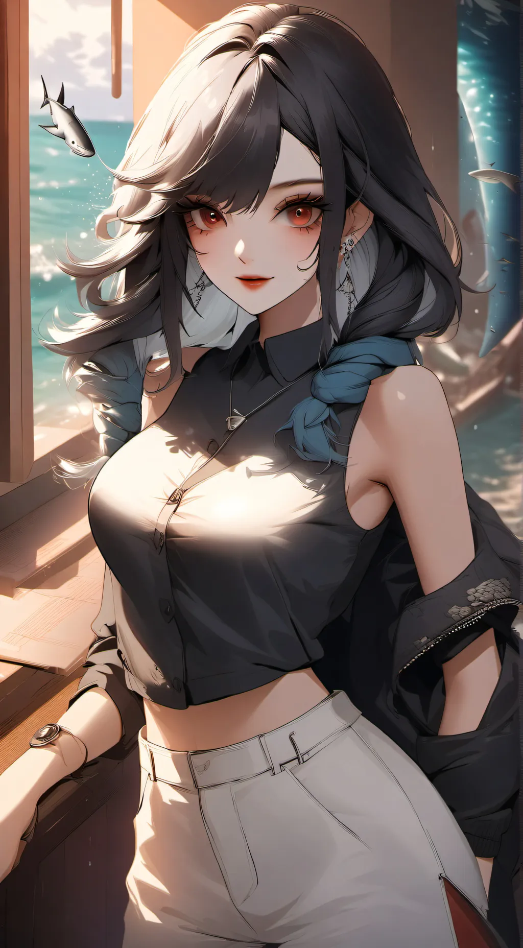 ai character: Shark girl  background