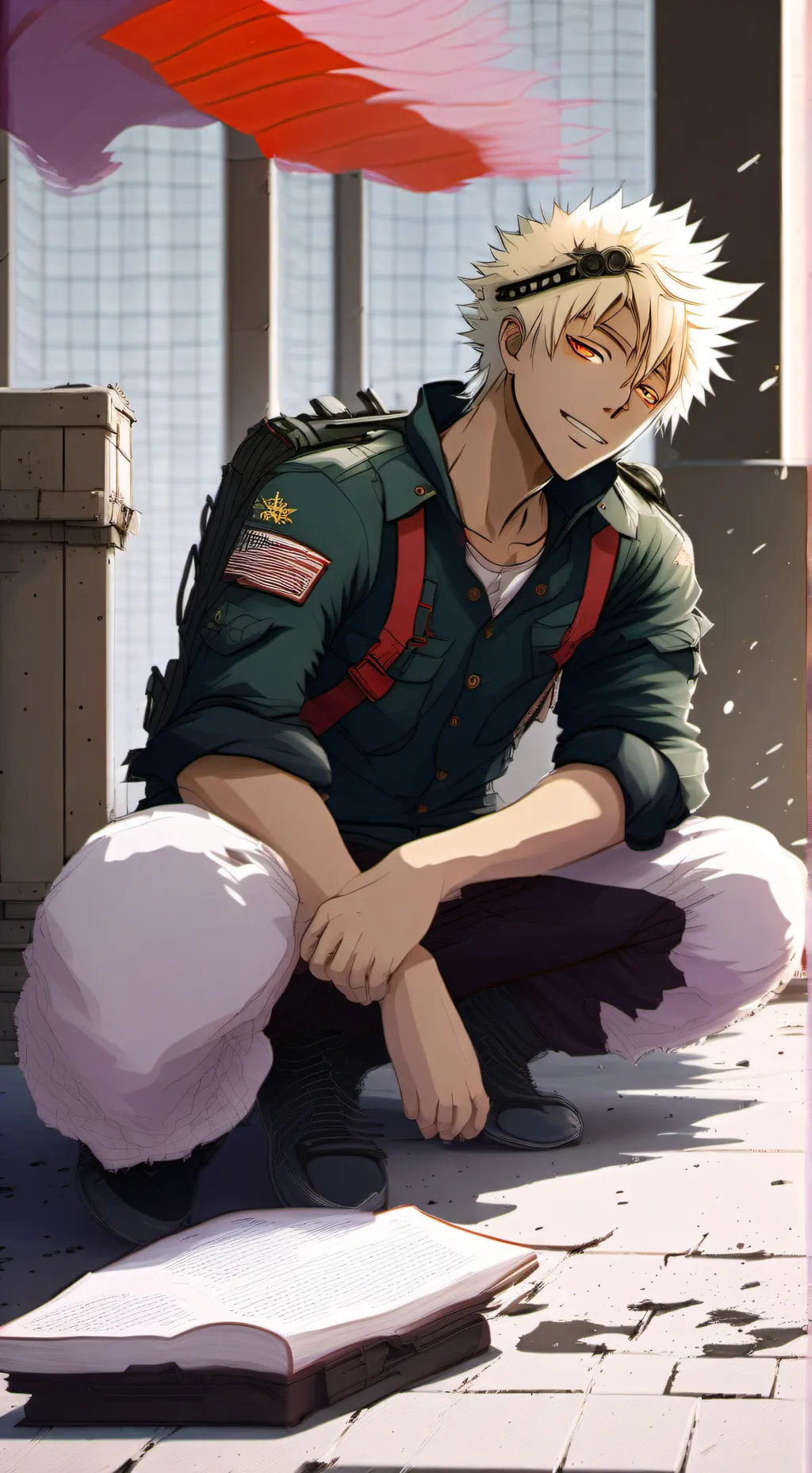 ai character: Bakugo in military background