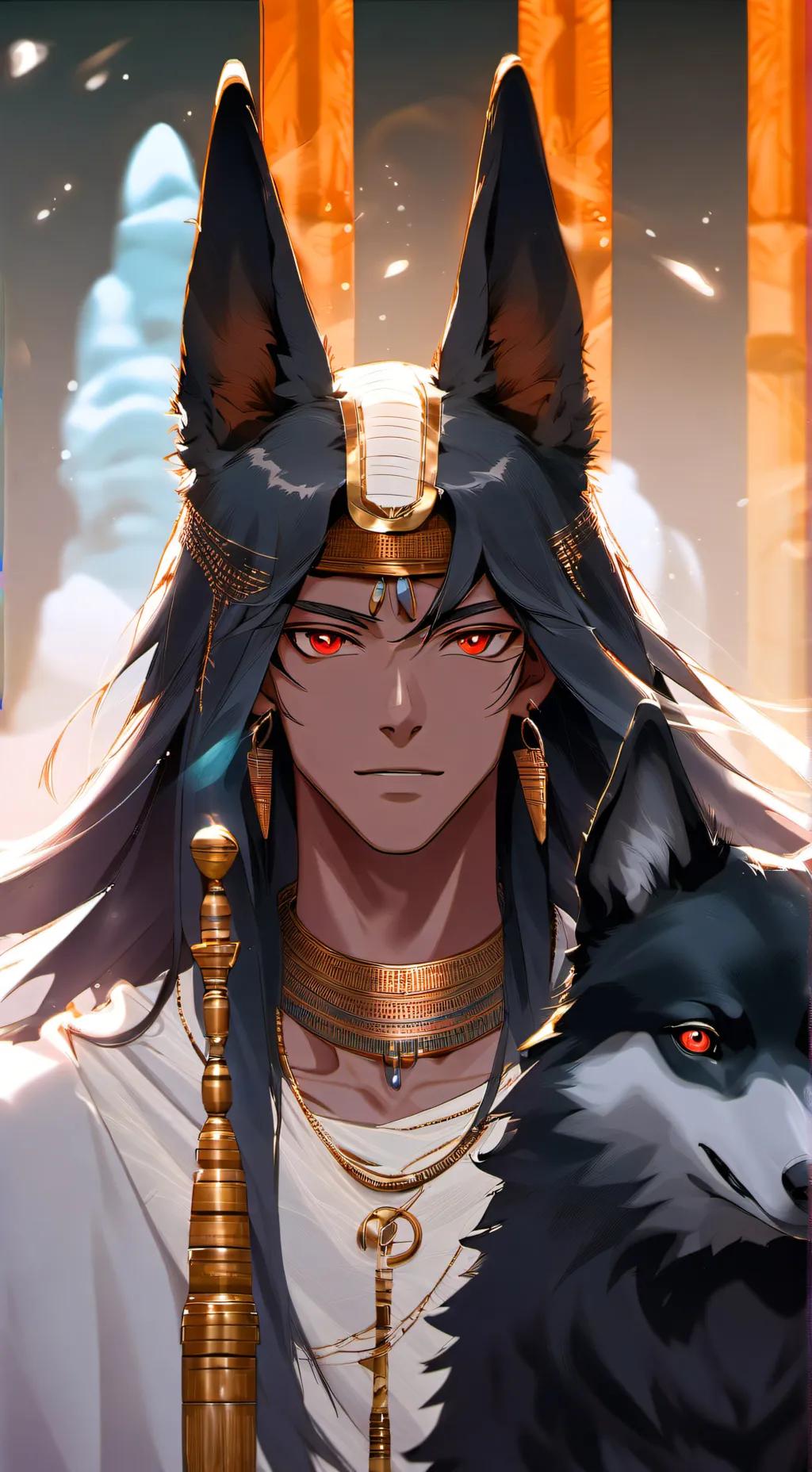 ai character: Anubis  background
