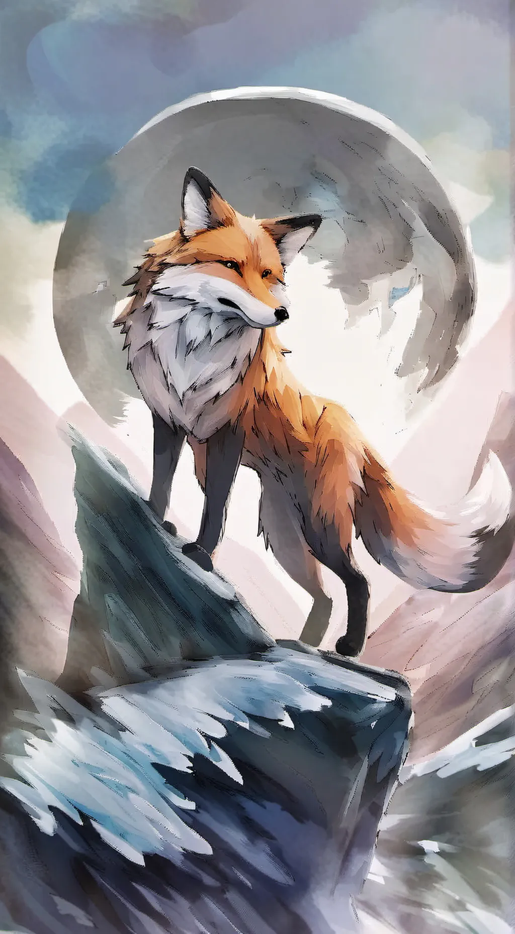 ai character: giant fox. background