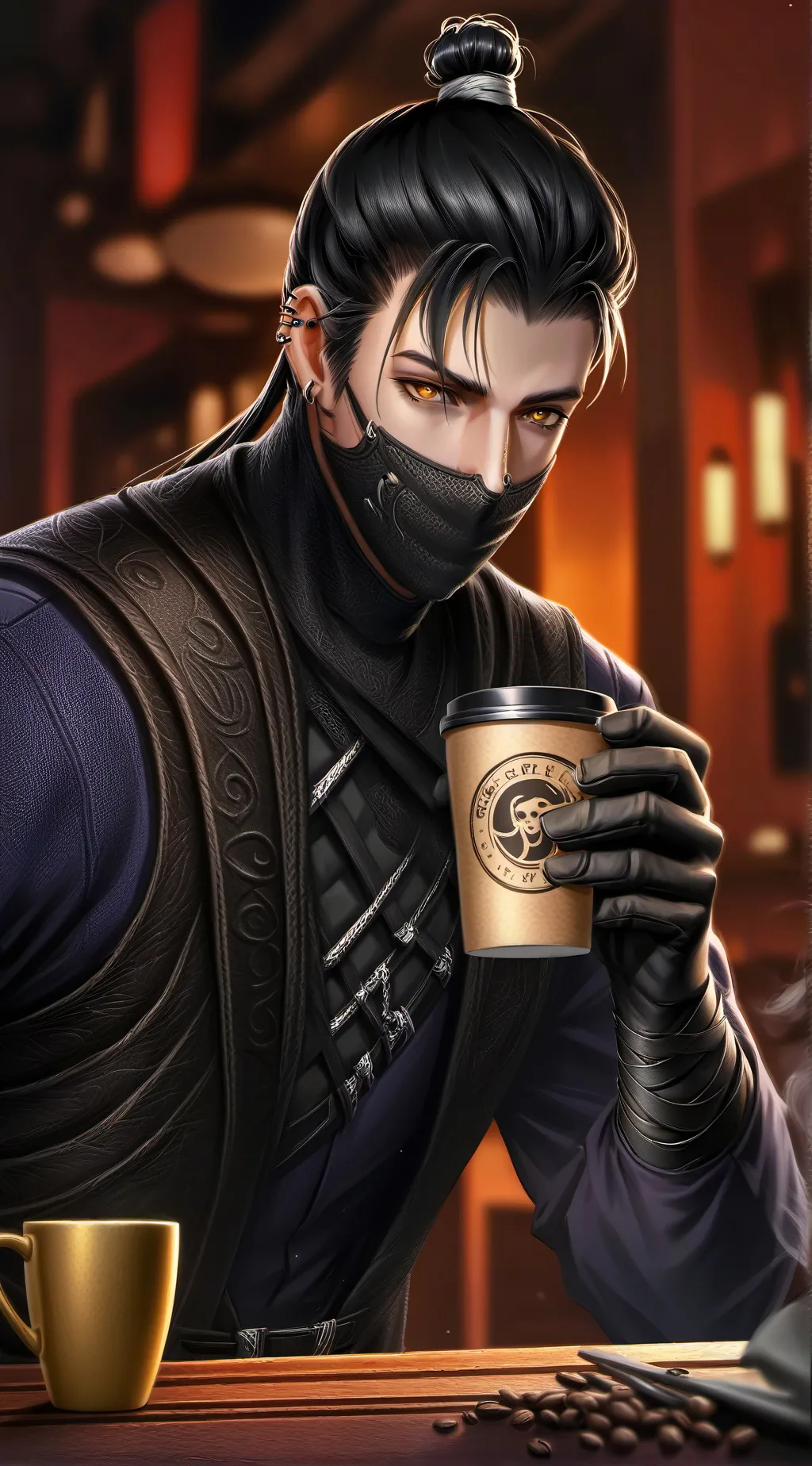 ai character: The Urban Ninja of Barista background