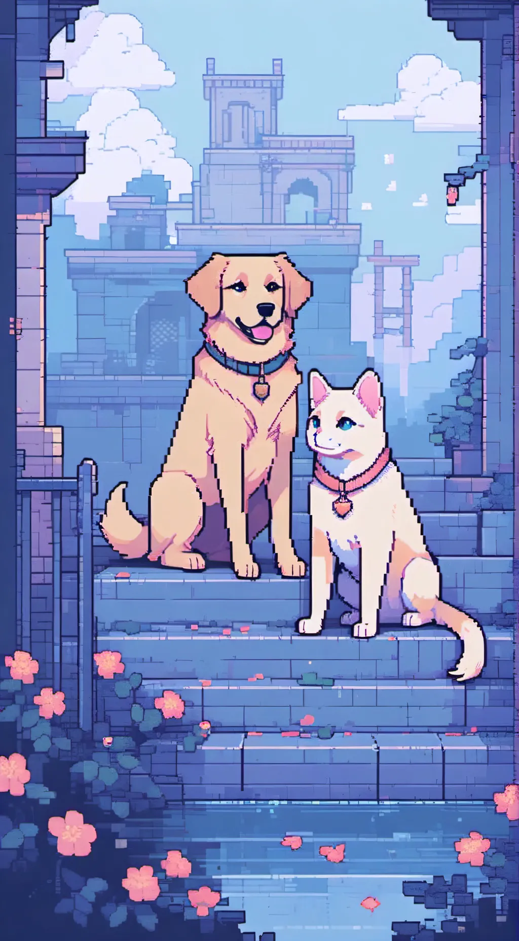 ai character: two dogs and a cat background