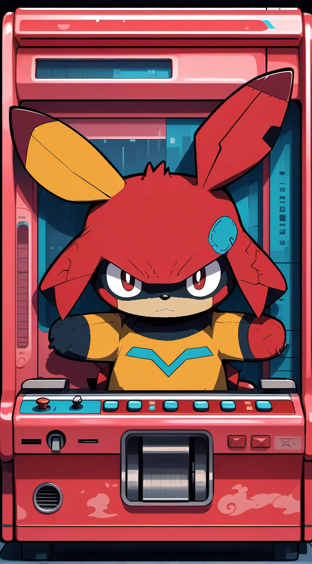 ai character: plush machine  background