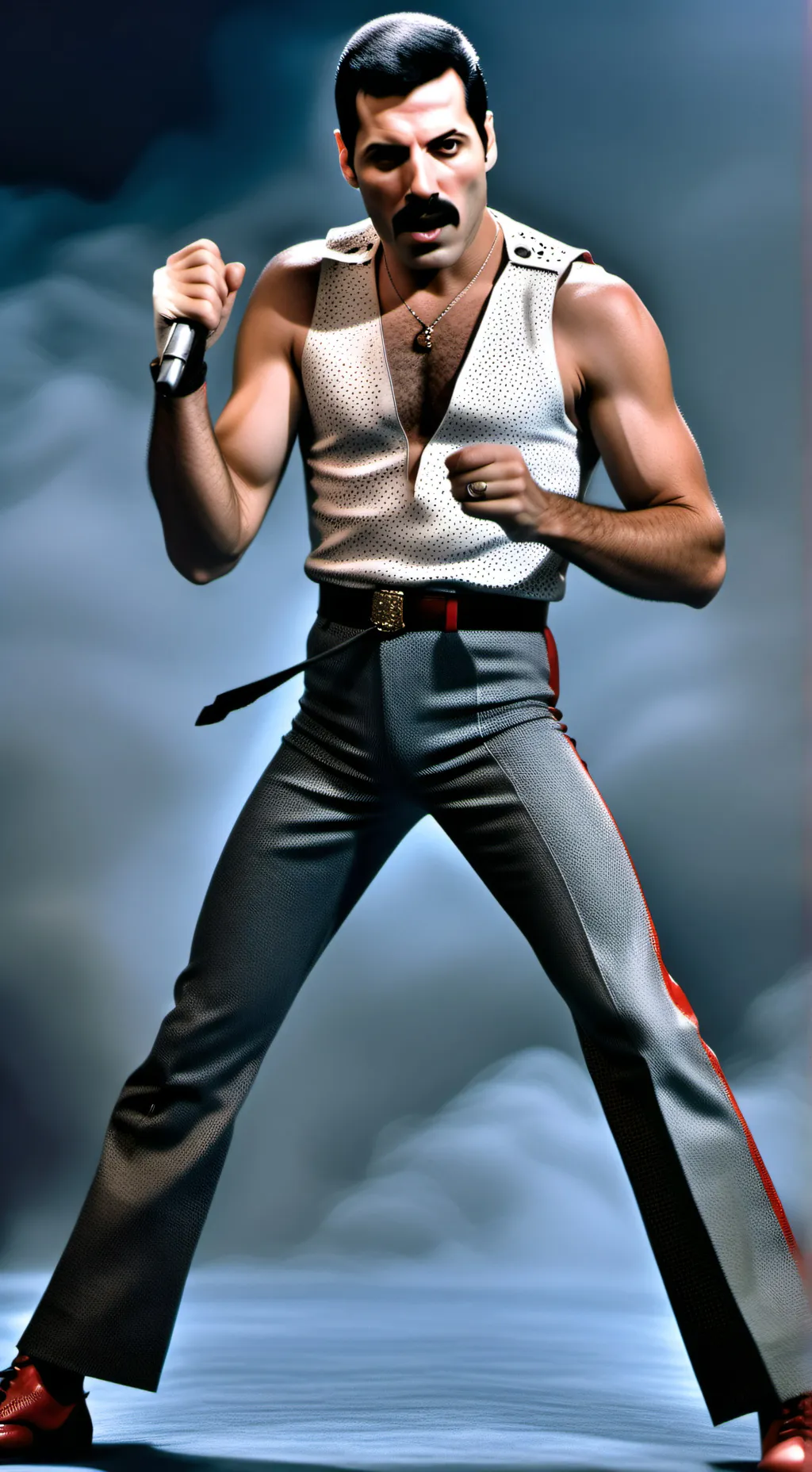 ai character: Freddie Mercury  background