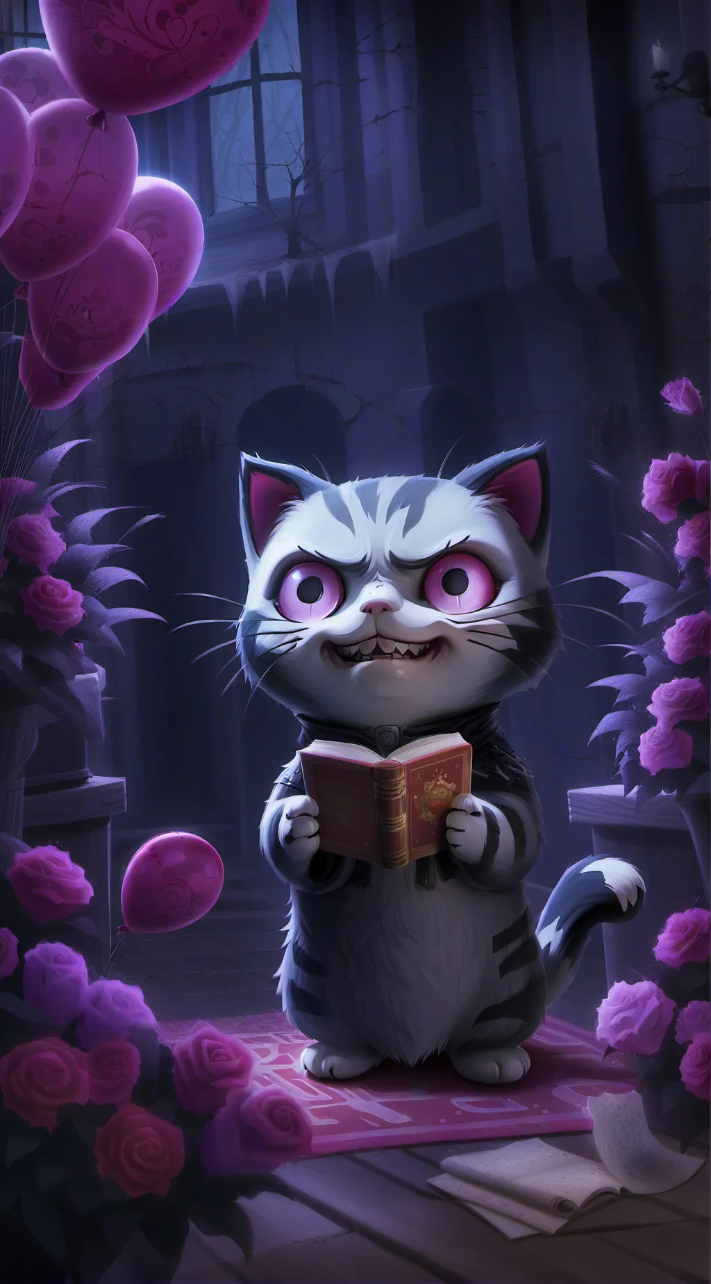 ai character: cat book background
