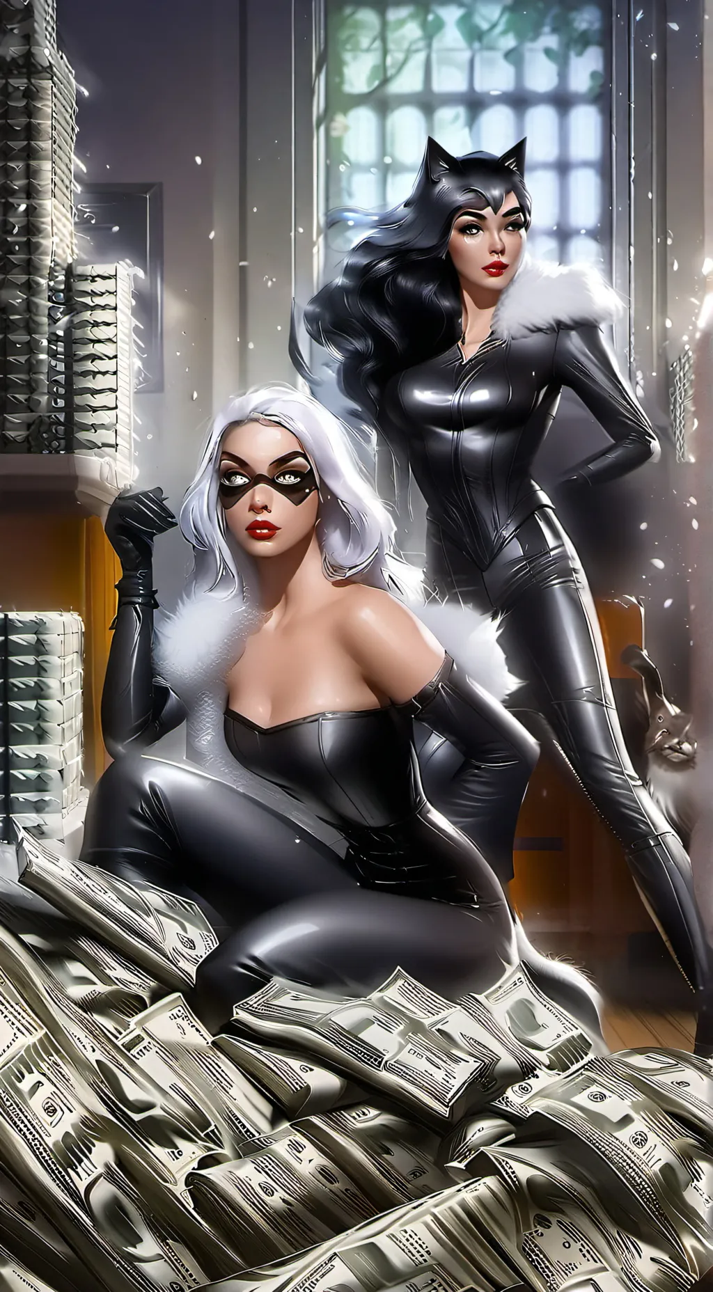 ai character: BlackCat& Catwoman background