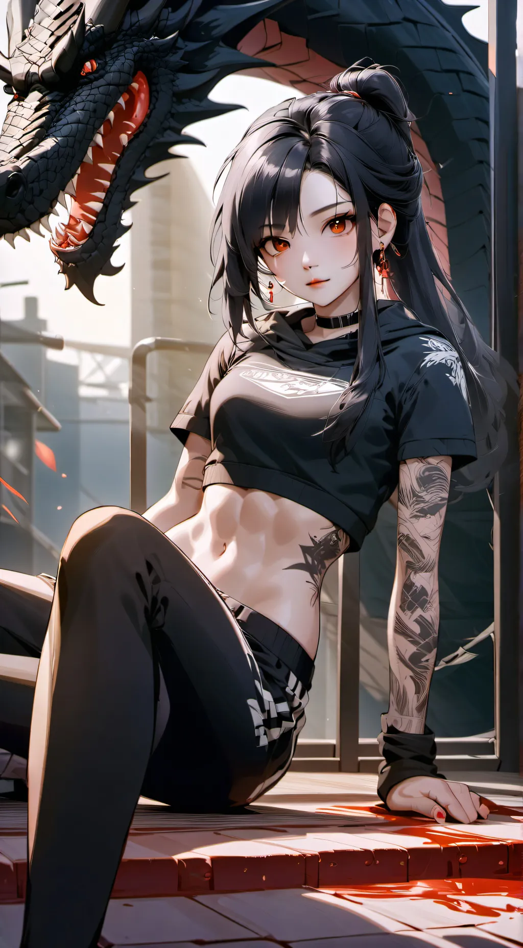 ai character: black dragon girl background