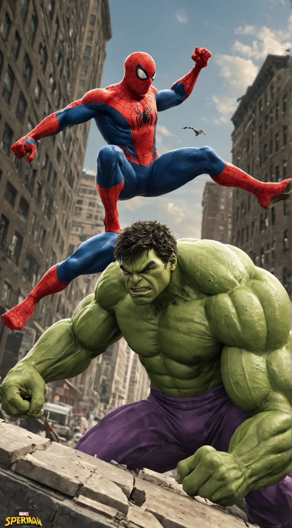ai character: Hulk vs spiderman background