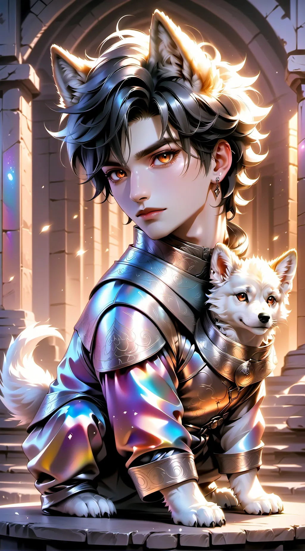 ai character:  Puppy boy  background