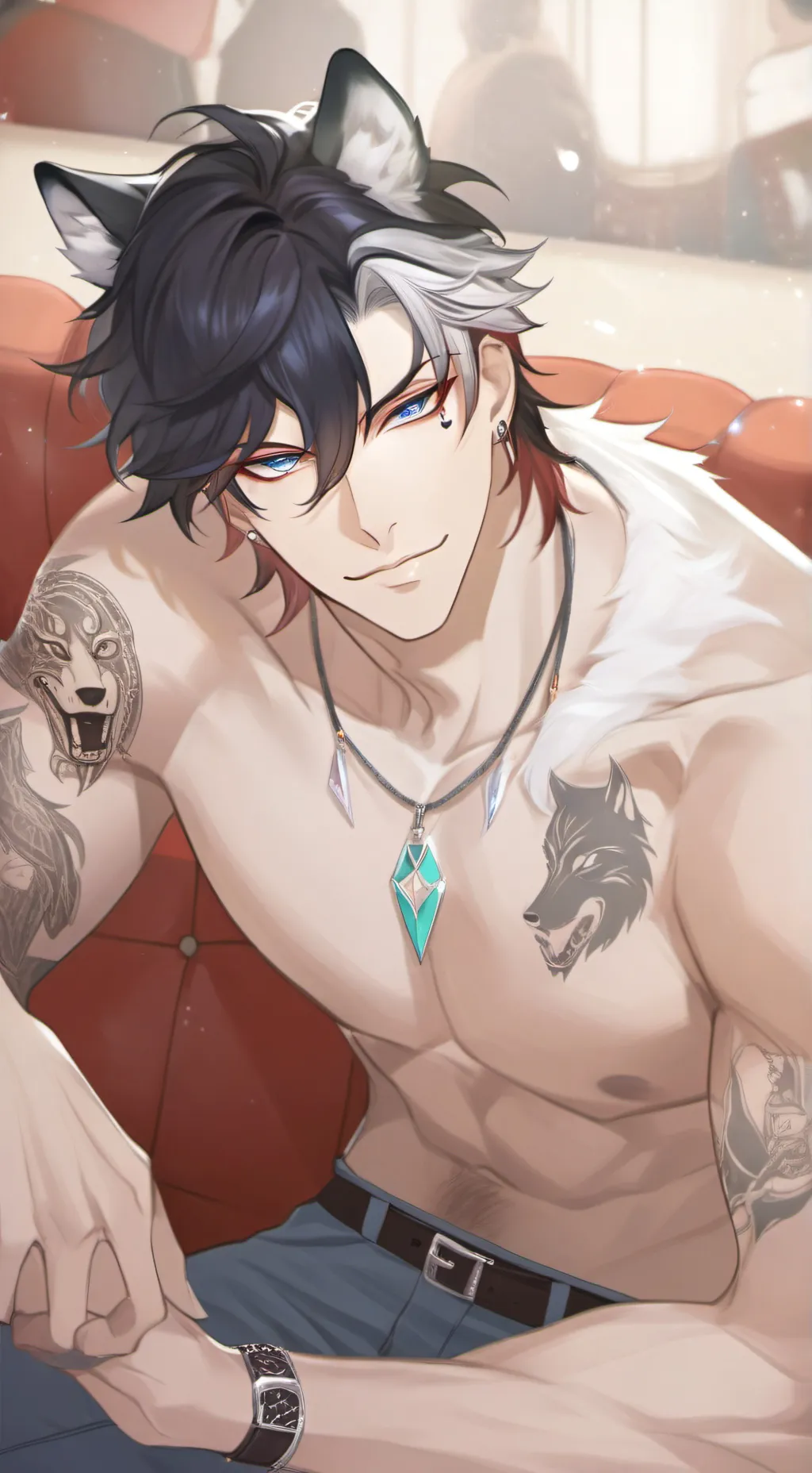 ai character: hybride loup mafia background