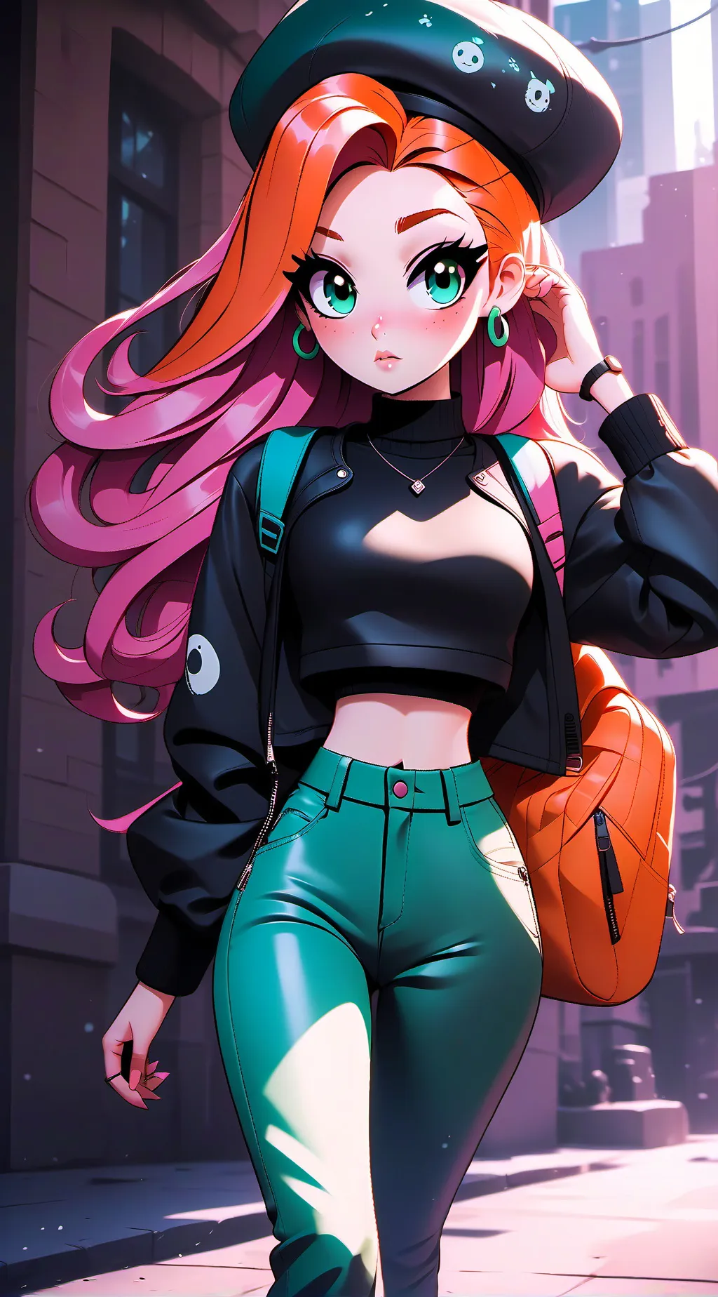 ai character: Kim possible pink  background