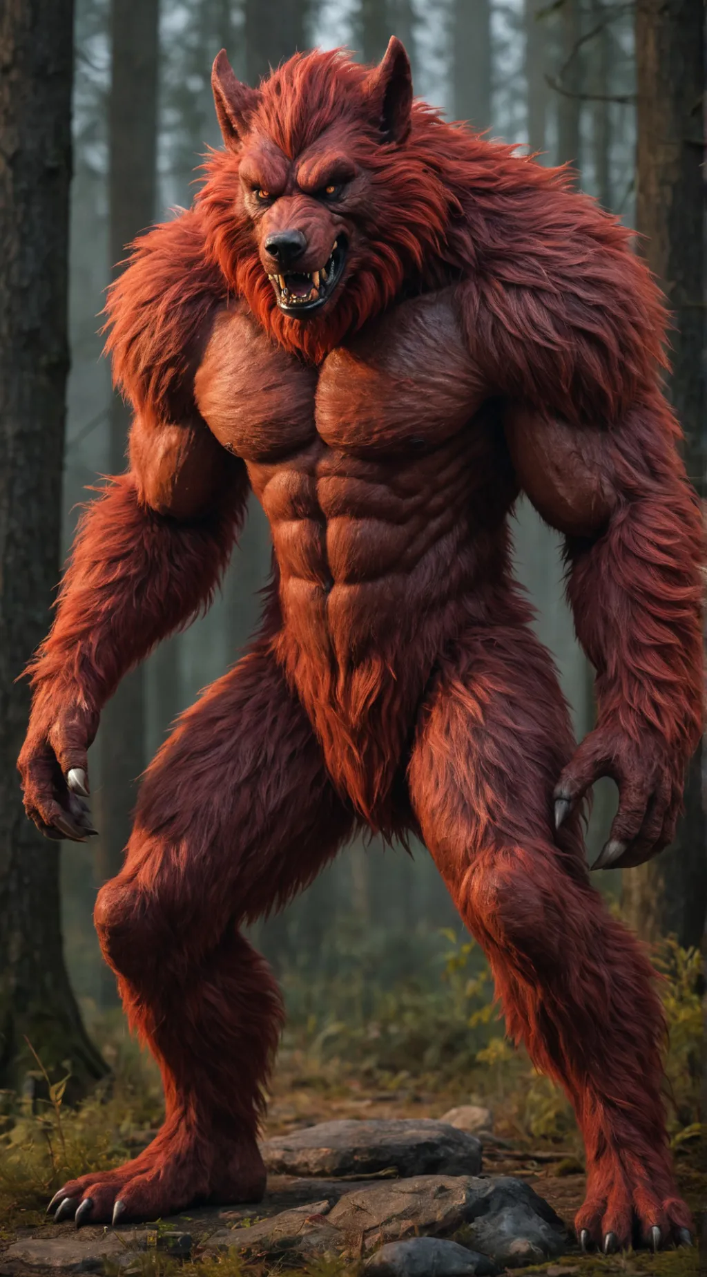ai character: Fire werewolf  background