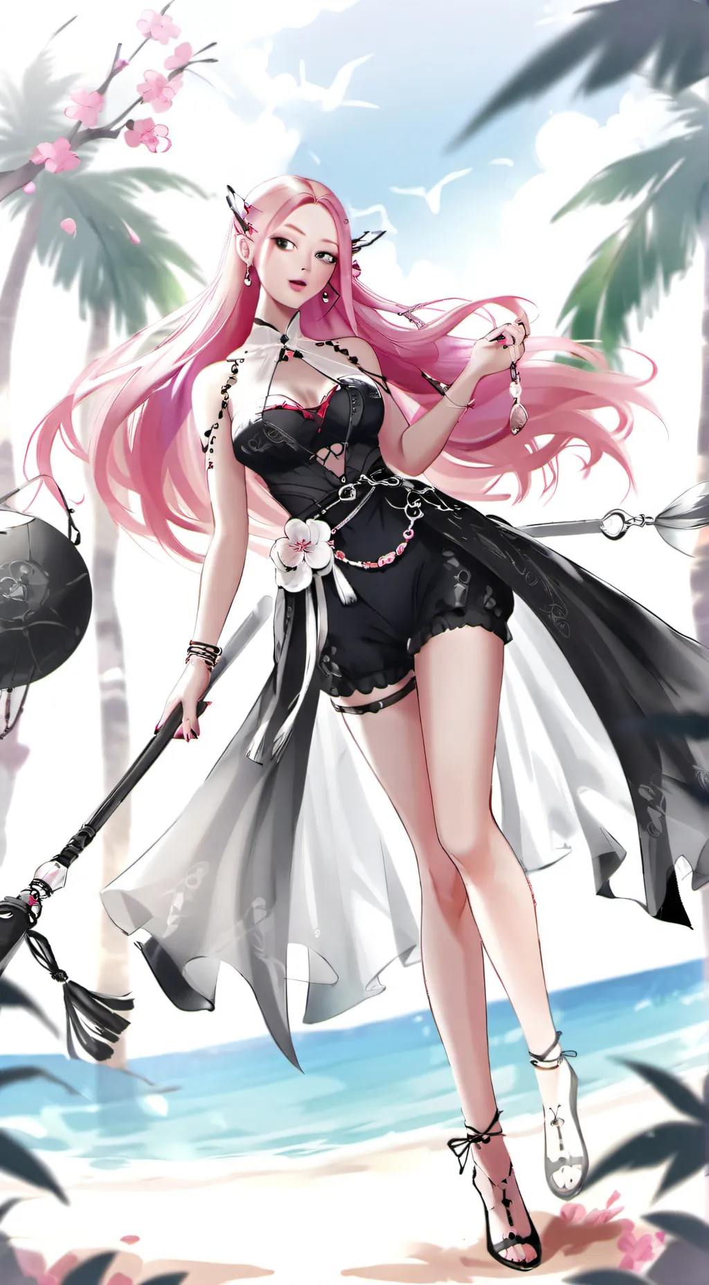 ai character: Mira summer outfit background