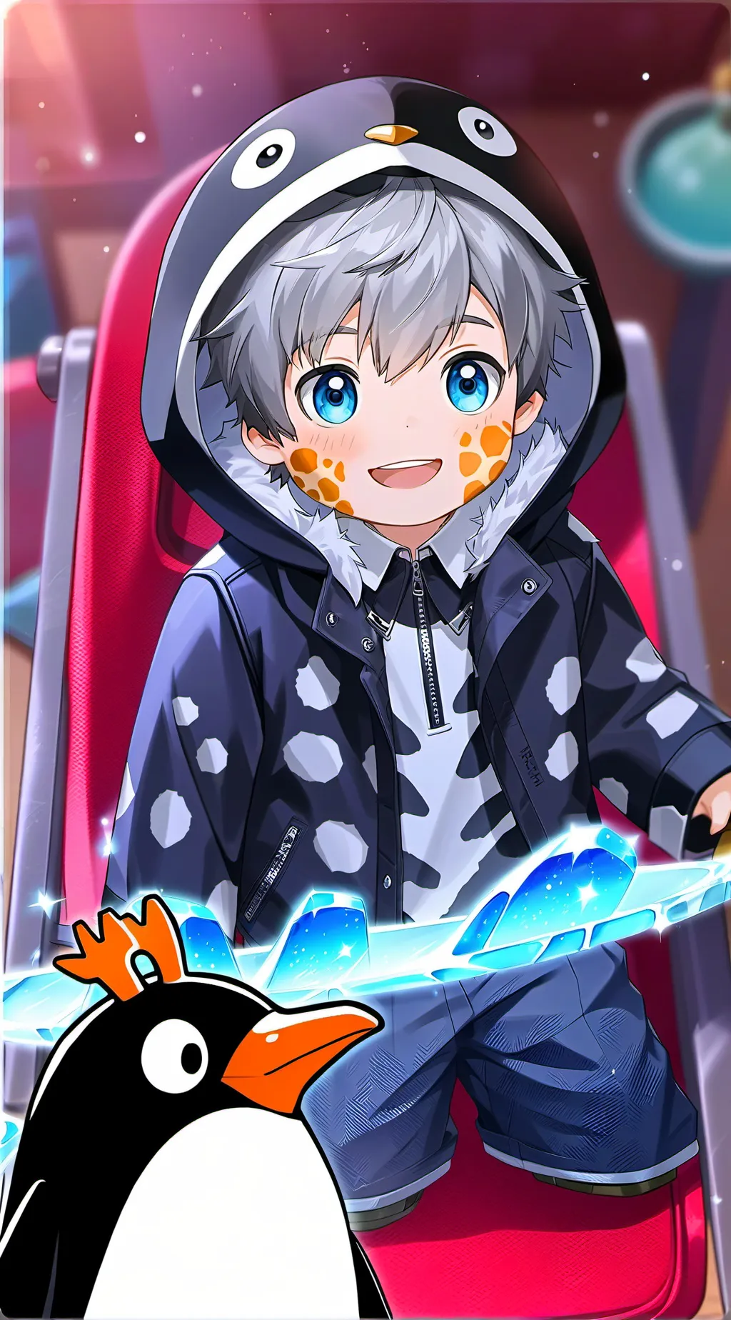 ai character: Tubarão-Girafa Penguin Spirit background