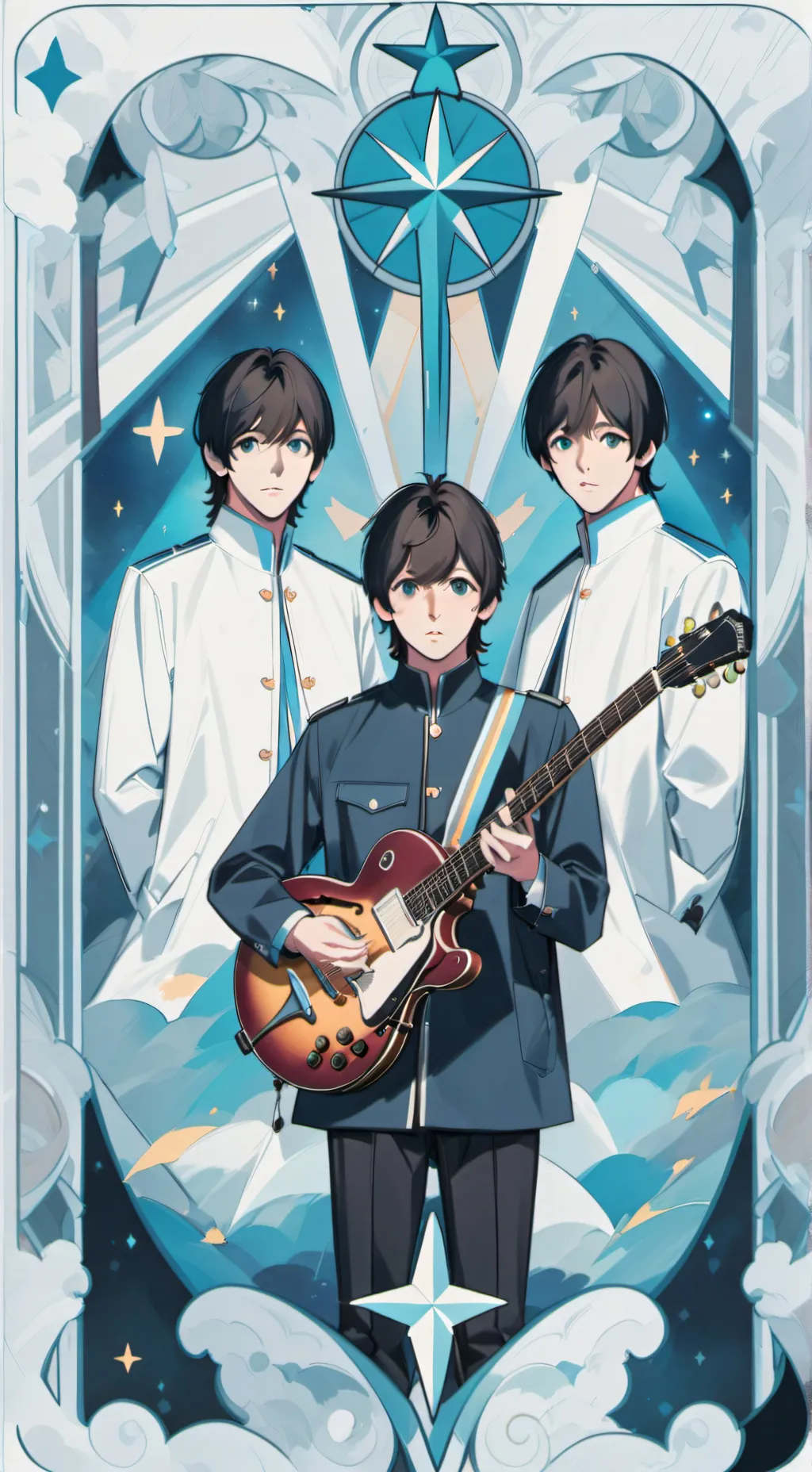 ai character: THE BEATLES FNAF background