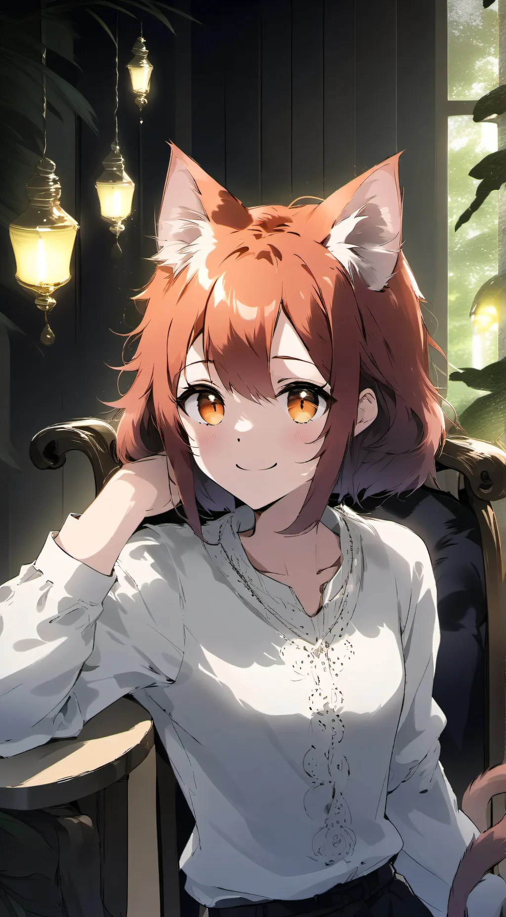 ai character: Fluffy the Red Spirit Feline background