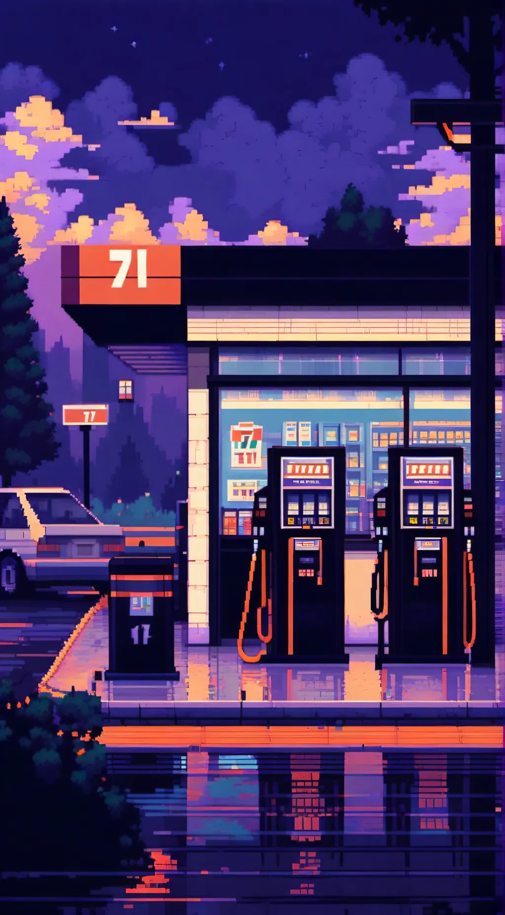 ai character: 71 gas station background