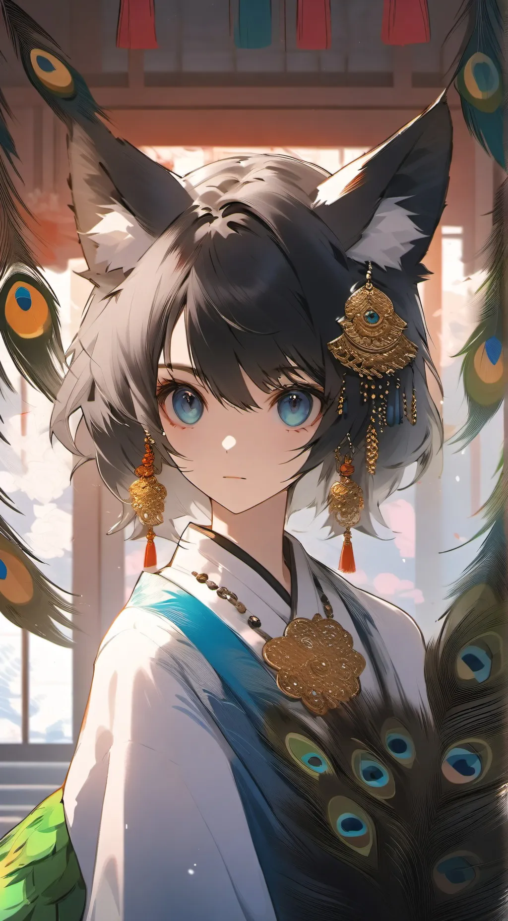 ai character: Peacock Spirit Feline background