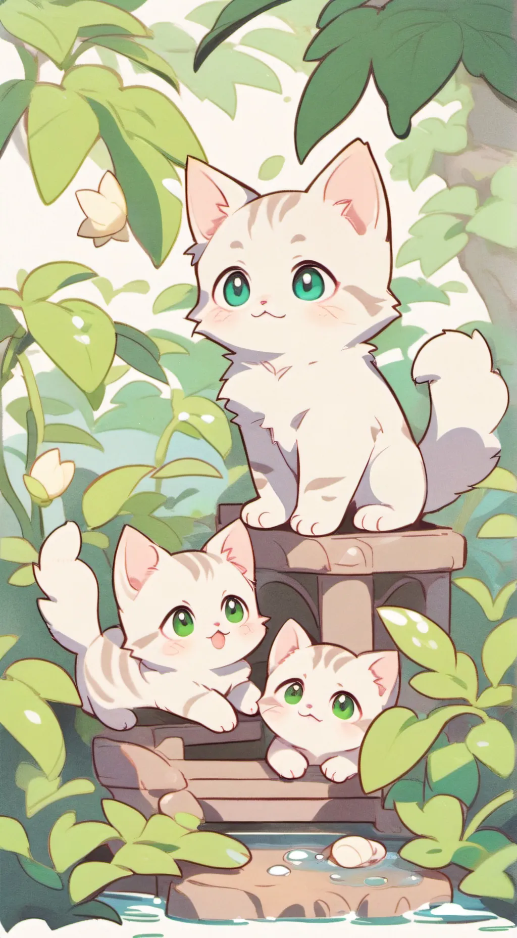 ai character: Mamacat & kittens  background
