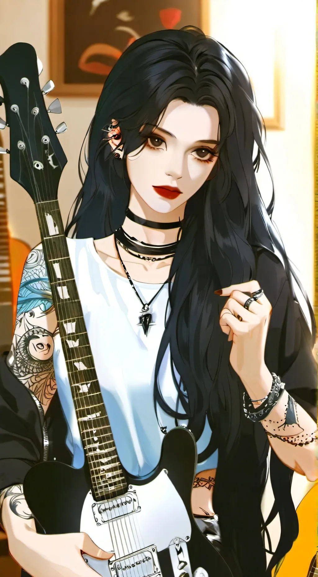 ai character: 🎸Emily "Black Arm" background