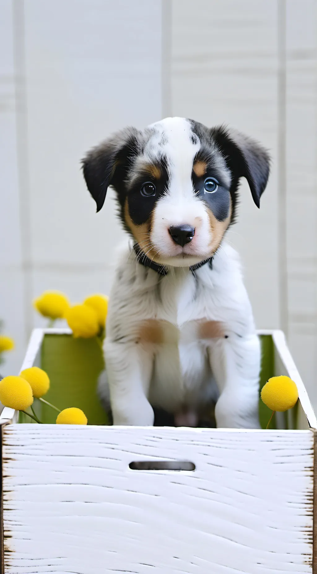 ai character: puppy in a box background
