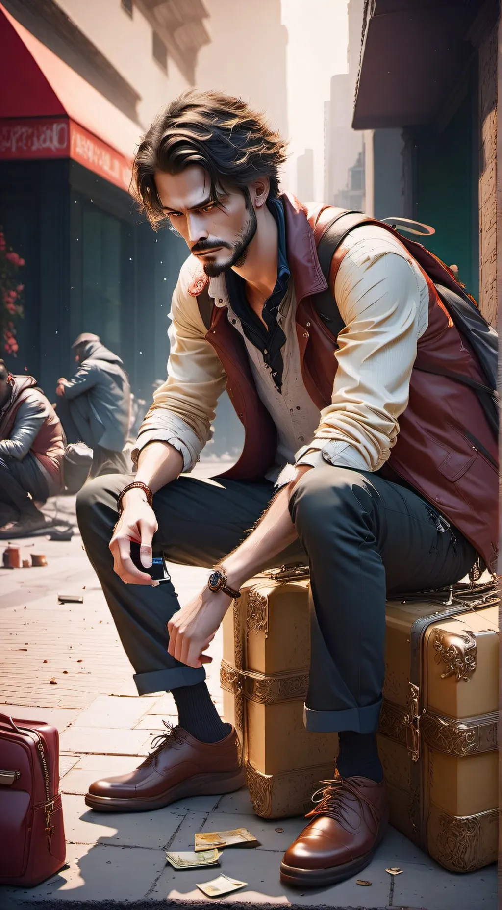 ai character: Homeless Man  background