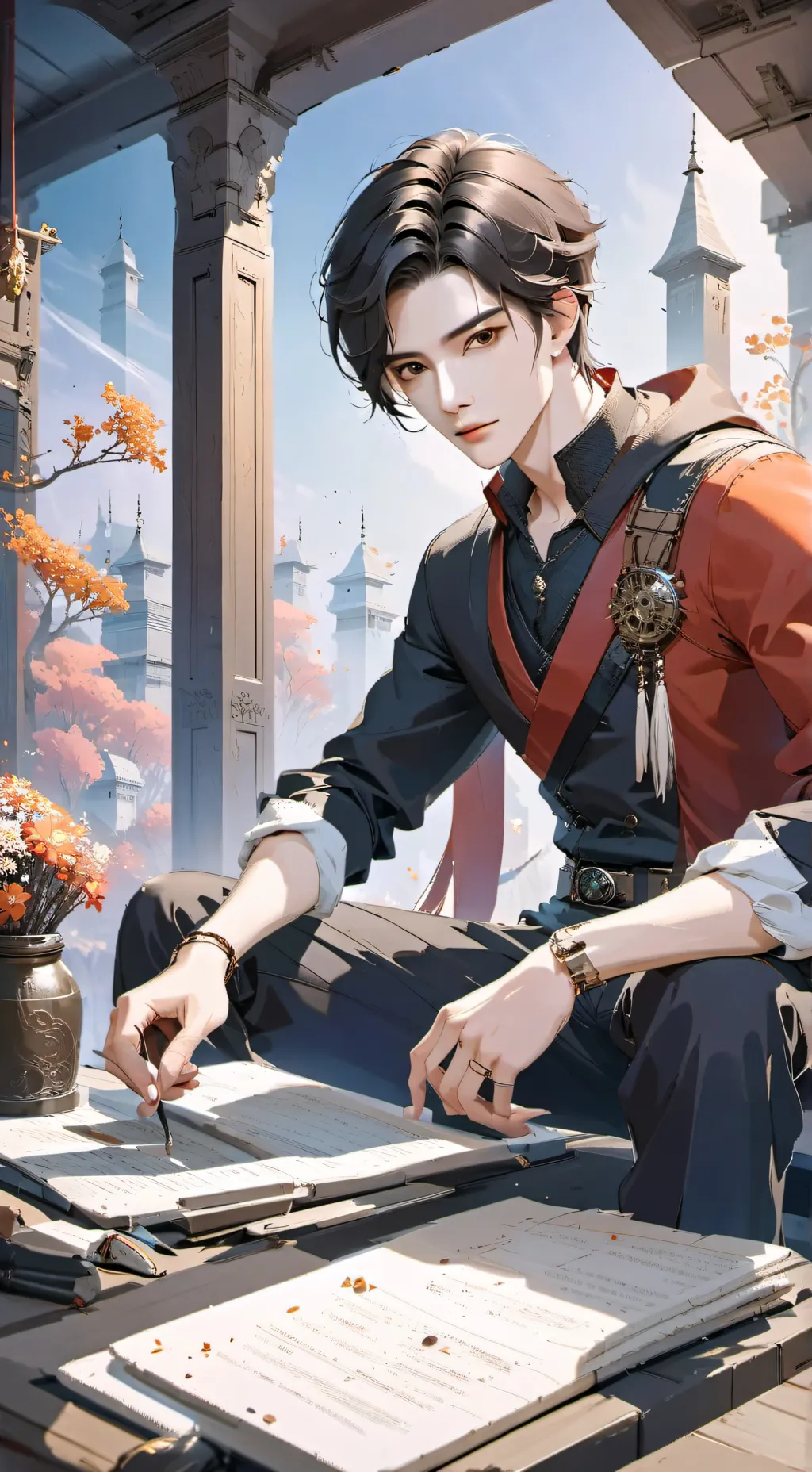 ai character: Muzan x tanjiro  background