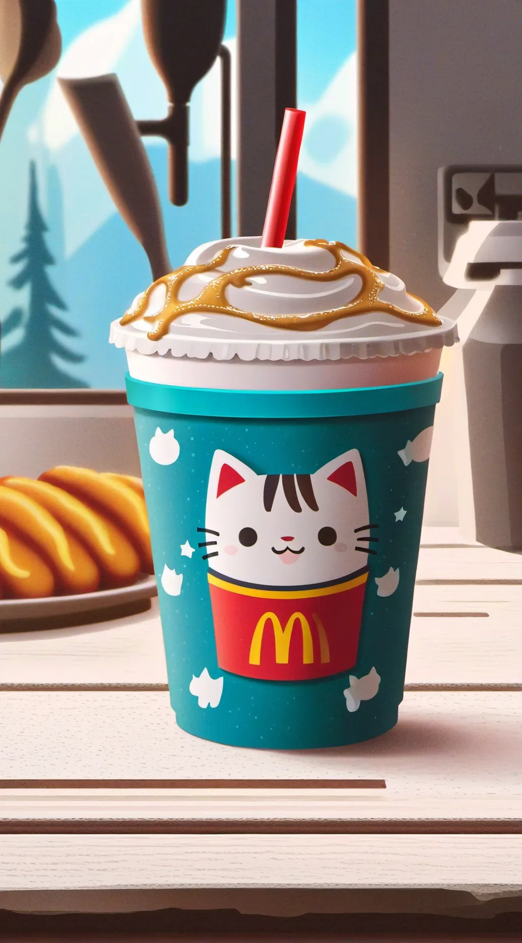 ai character: cat-coffee background