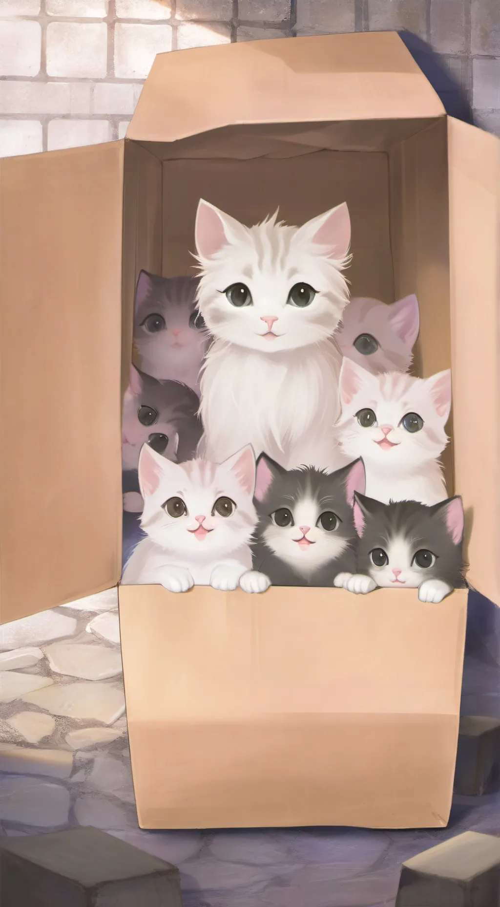 ai character: Mother cat and kit background