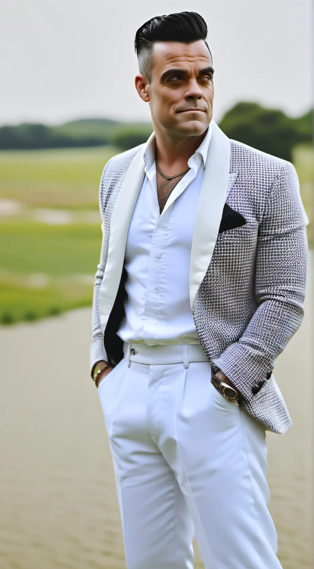 ai character: Robbie williams  background