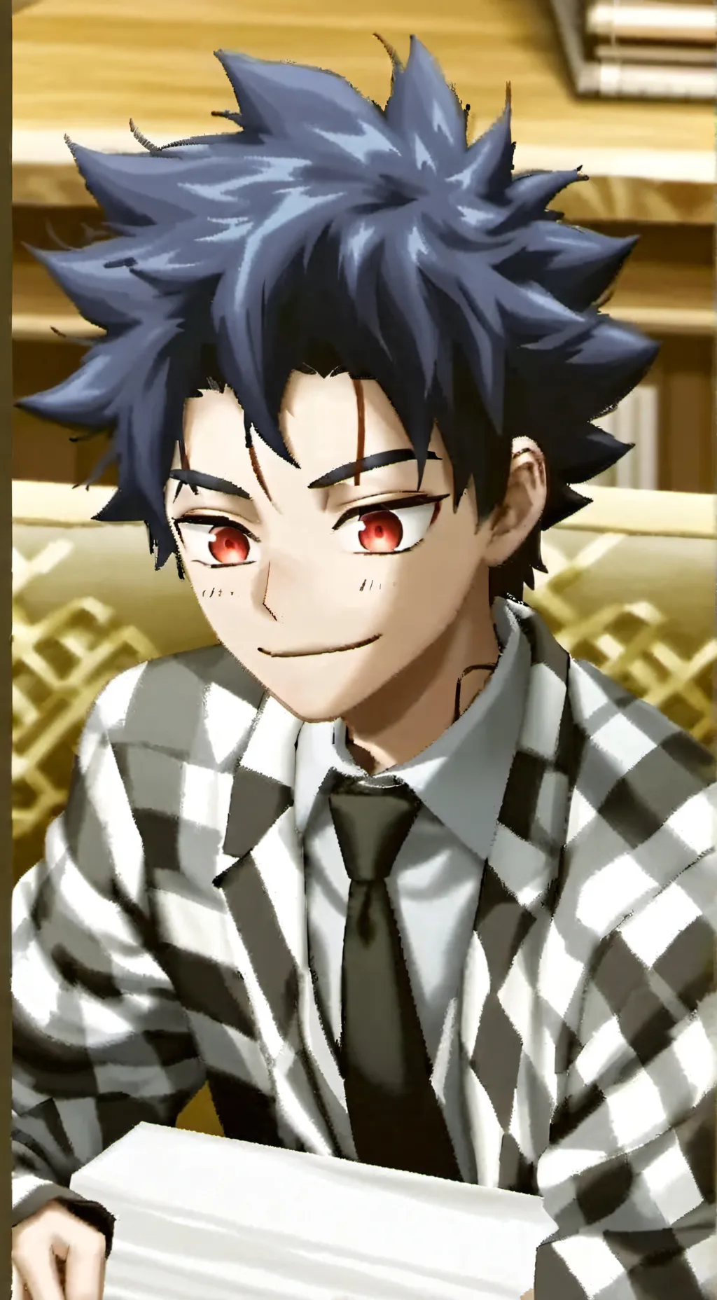 ai character: shinso happy  background